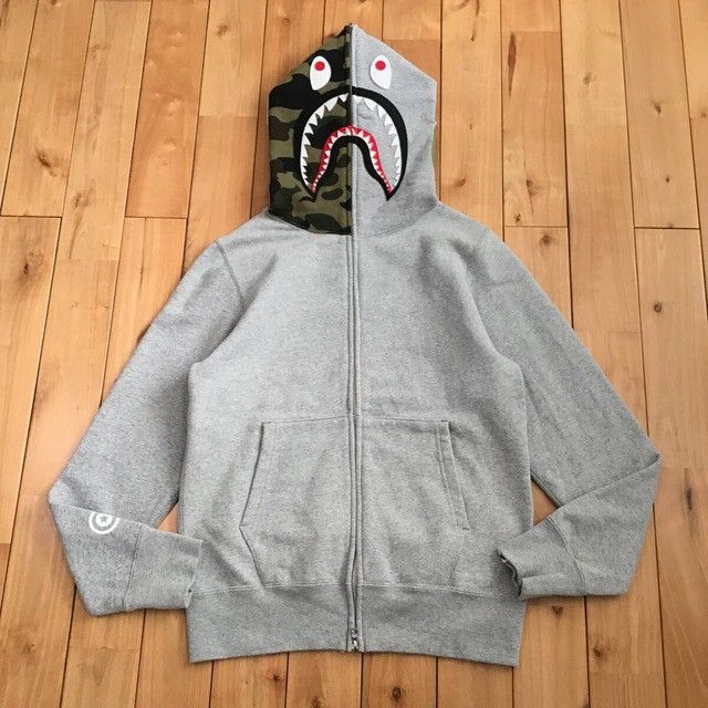 BAPE Shark full zip hoodie 1st camo green x gray