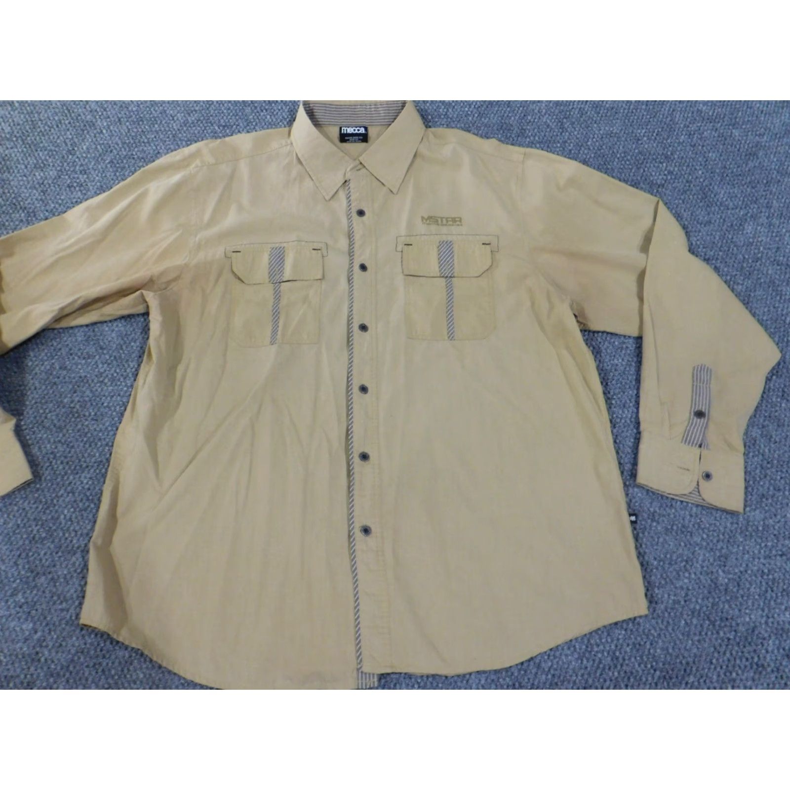 Vintage Mecca Shirt XXL Beige Men Button-Up Long Sleeve Collared 90s Vintage Classic Casual Button-Down Knit Cotton Size US XXL / EU 58 / 5 - 4 Thumbnail