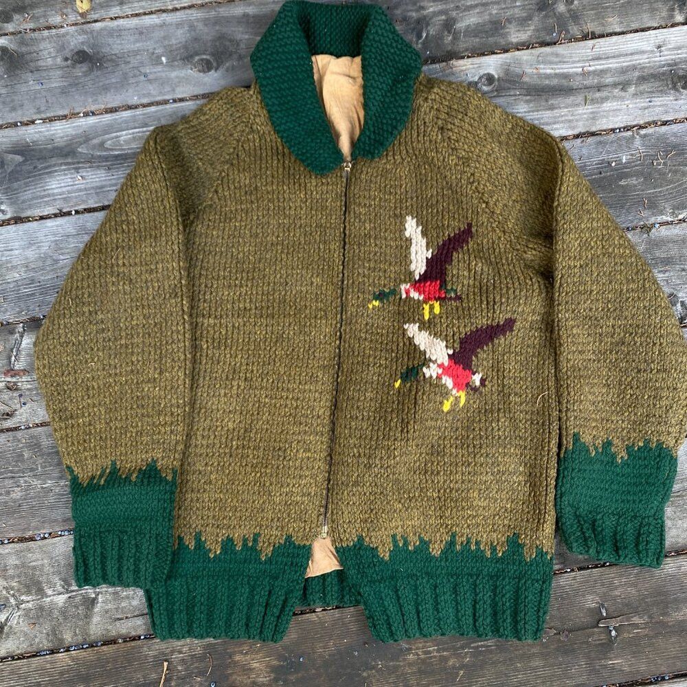 Handmade Vintage 1958 Green Goose Cowichan Handmade Woven Wool Jacke Size US L / EU 52-54 / 3 - 5 Thumbnail