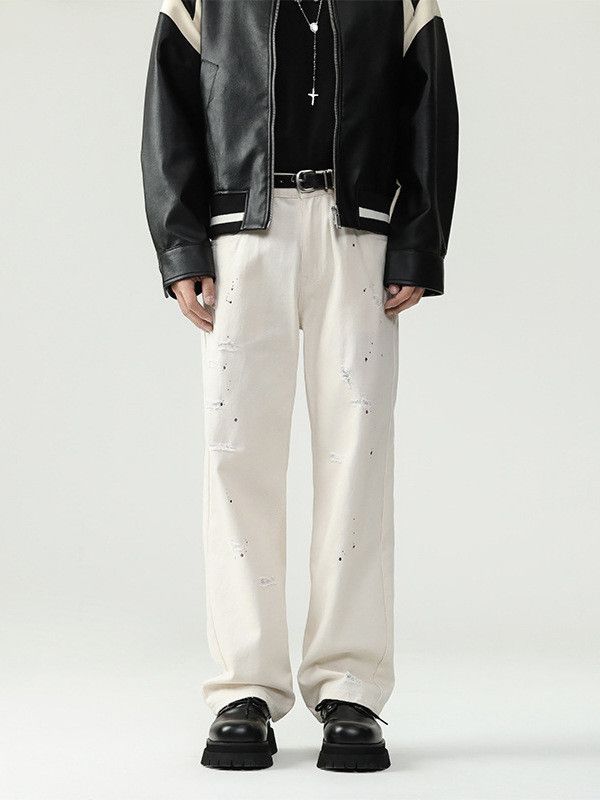 Japanese Brand Men's white splatter-painted design versatile jeans Size US 32 / EU 48 - 2 Thumbnail