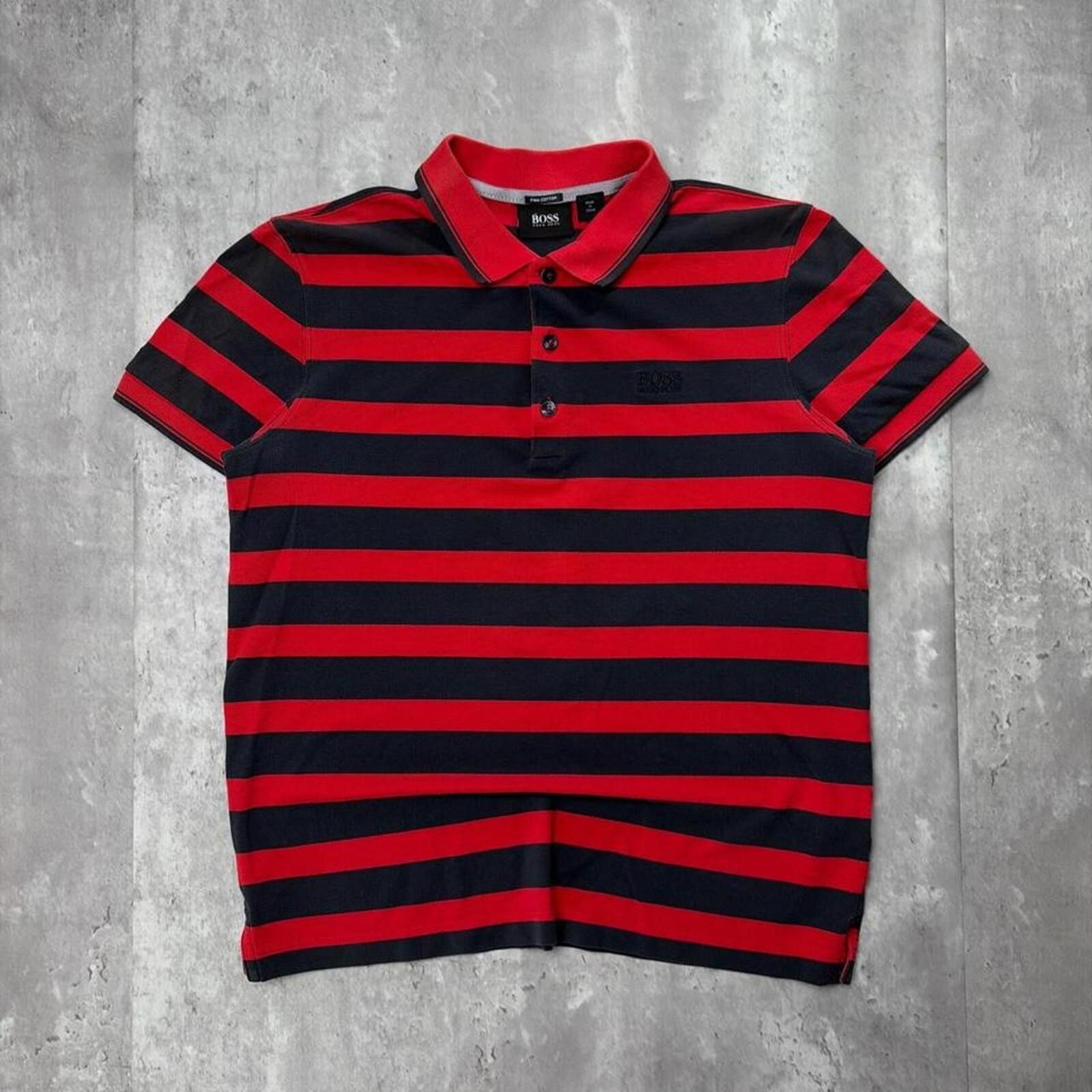 Y2K Red Hugo Boss Striped Logo Polo Shirt