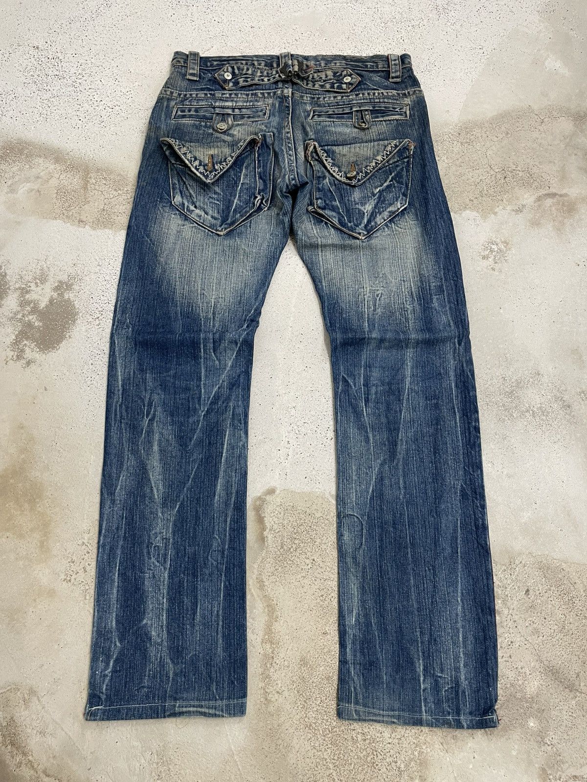 If Six Was Nine Raw Muddy Lightning Whisker Hard Stiching Buckle Back Denim Size US 30 / EU 46 - 13 Thumbnail