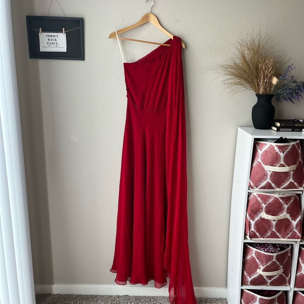 Naeem Khan Naeem Khan Red 100% Silk Draped One-Shoulder Braided Waist C Size S / US 4 / IT 40 - 2 Thumbnail