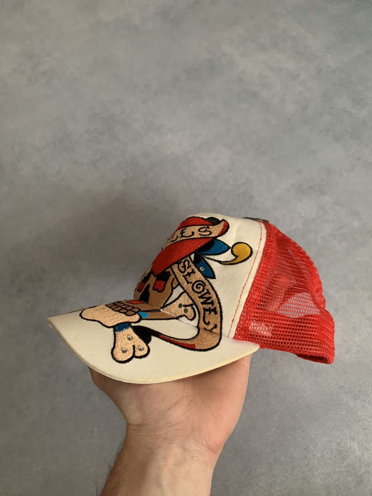 Christian Audigier × Ed Hardy × Vintage Vintage Ed Hardy Love Kills Slowly Trucker Hat Cap Mesh Y2K Size ONE SIZE - 3 Thumbnail