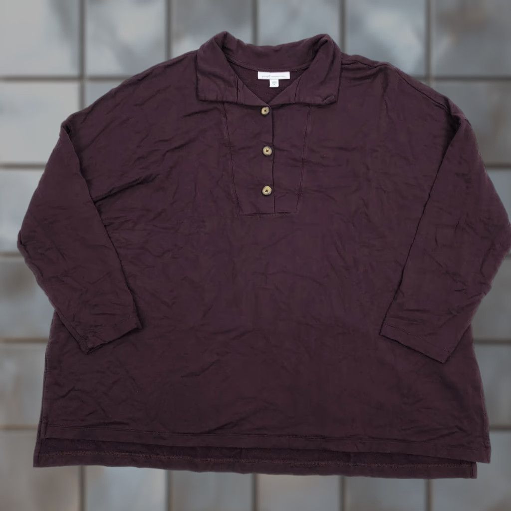 Vintage VINTAGE Pure Jill Tranquility Fleece Button Collar Tunic Top Women's 3X Burgundy Size XXL / US 16-18 / IT 52-54 - 1 Thumbnail