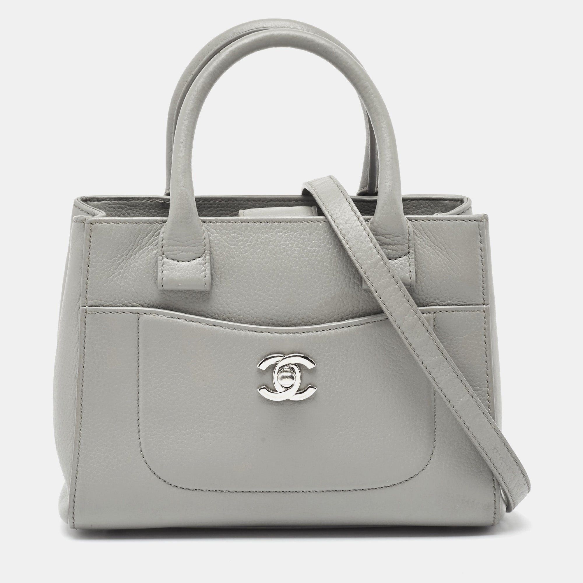 image of Chanel Grey Leather Mini Neo Executive Shopping Tote, Women's
