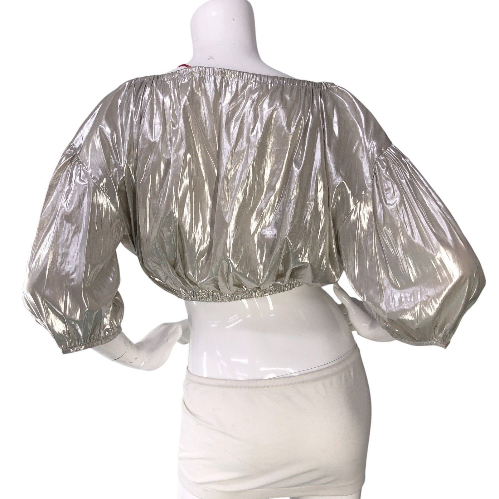 Ciao Lucia Ciao Lucia Top XS Octavia Foiled Satin Cropped Puff Sleeve Size XS / US 0-2 / IT 36-38 - 7 Thumbnail