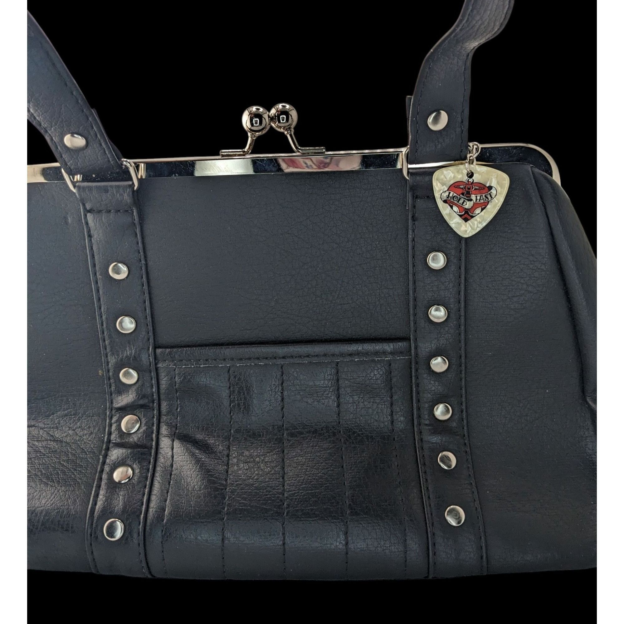 Other Hold Fast Handmade Gothic Black Faux Leather Handbag With Si Size ONE SIZE - 2 Thumbnail