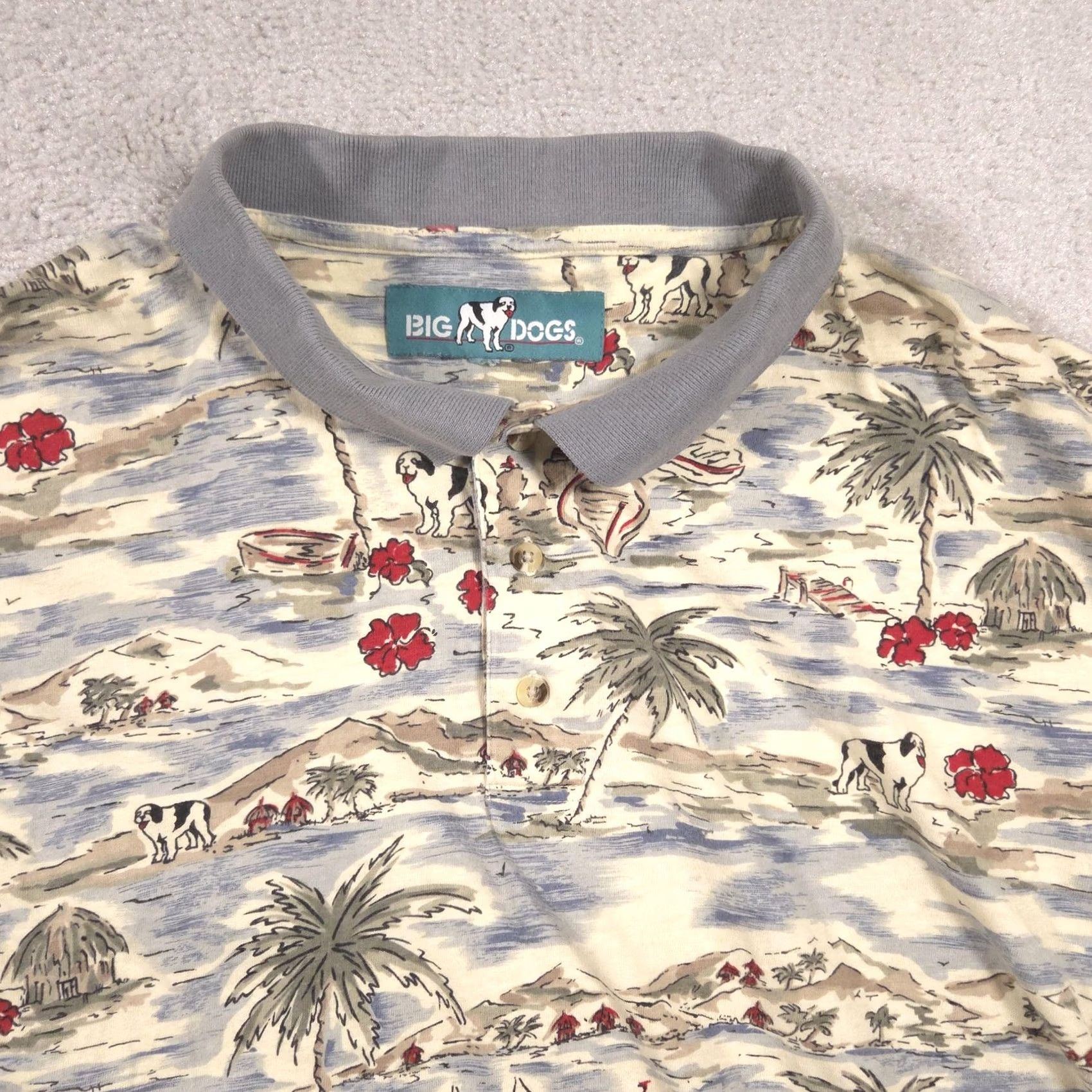 Big Dogs Big Dogs Polo Shirt Mens XL Tropical Island Dog Print Allover Cotton Casual Top Size US XL / EU 56 / 4 - 3 Thumbnail