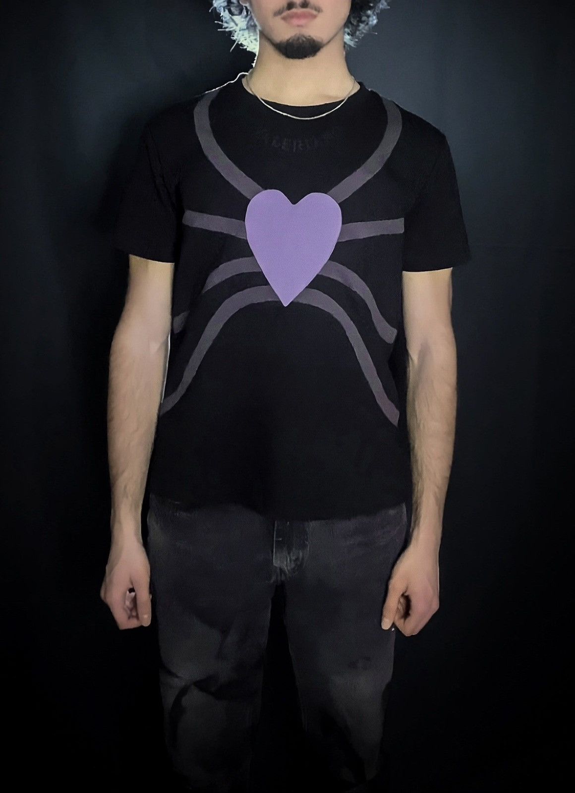 Designer Purple Heart Grey Veins Appliqué Layered T-Shirt Size US M / EU 48-50 / 2 - 3 Thumbnail