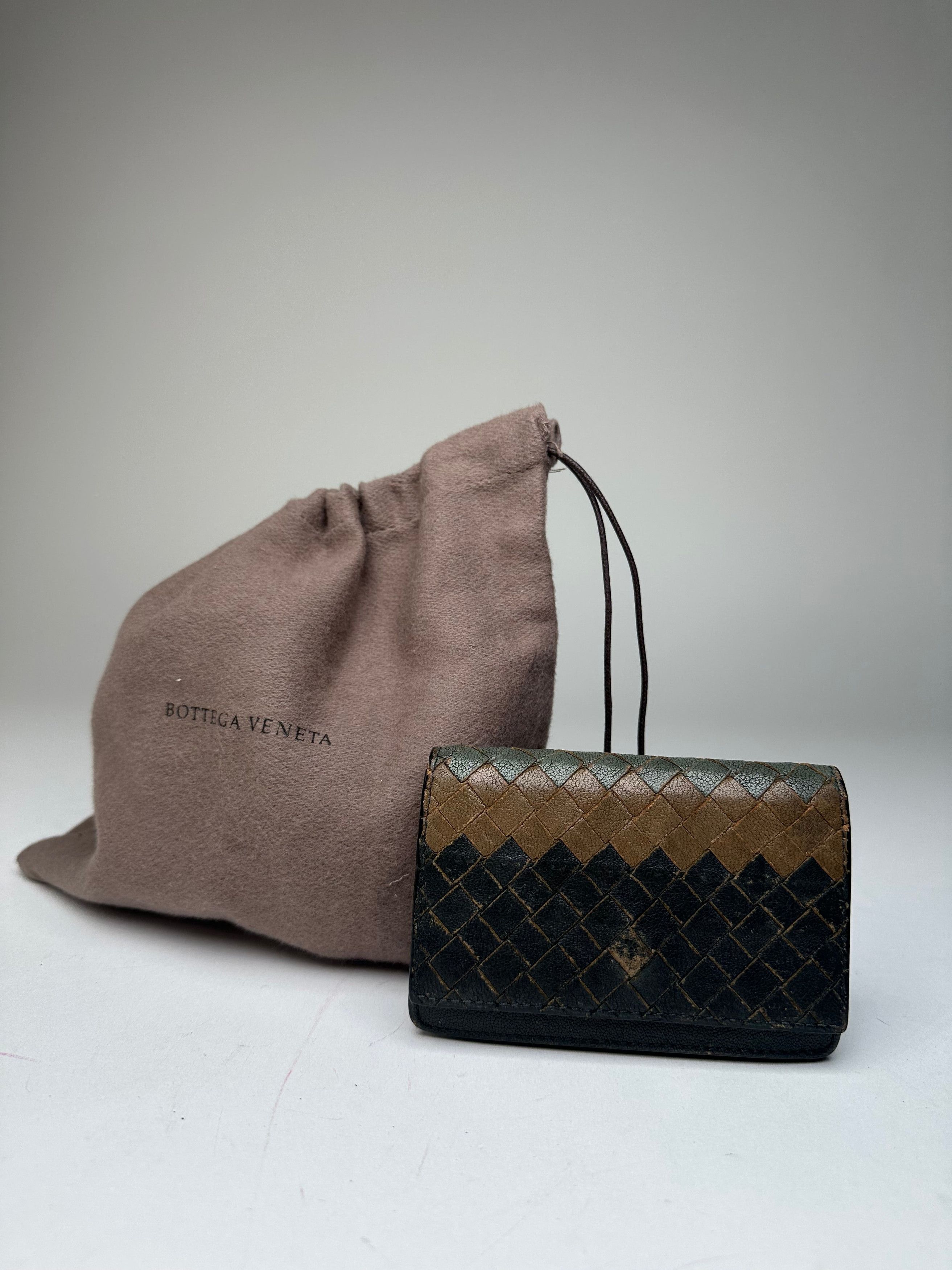 Bottega Veneta Vintage Intrecciato Leather Card Holder Black Brown Size ONE SIZE - 1 Thumbnail