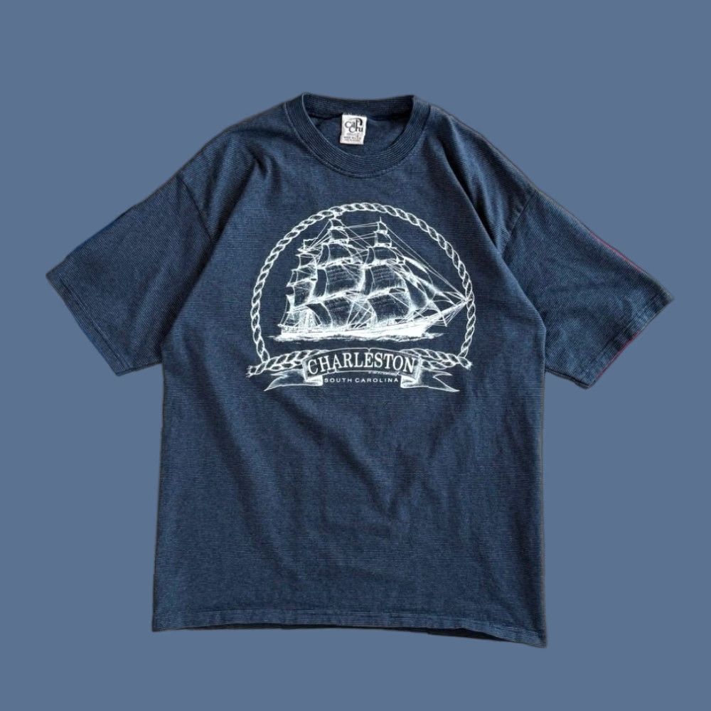 Vintage VINTAGE Charleston Pirates Ship T-Shirt Cal Cru Men L Blue 90s USA Shirt Size US L / EU 52-54 / 3 - 1 Thumbnail