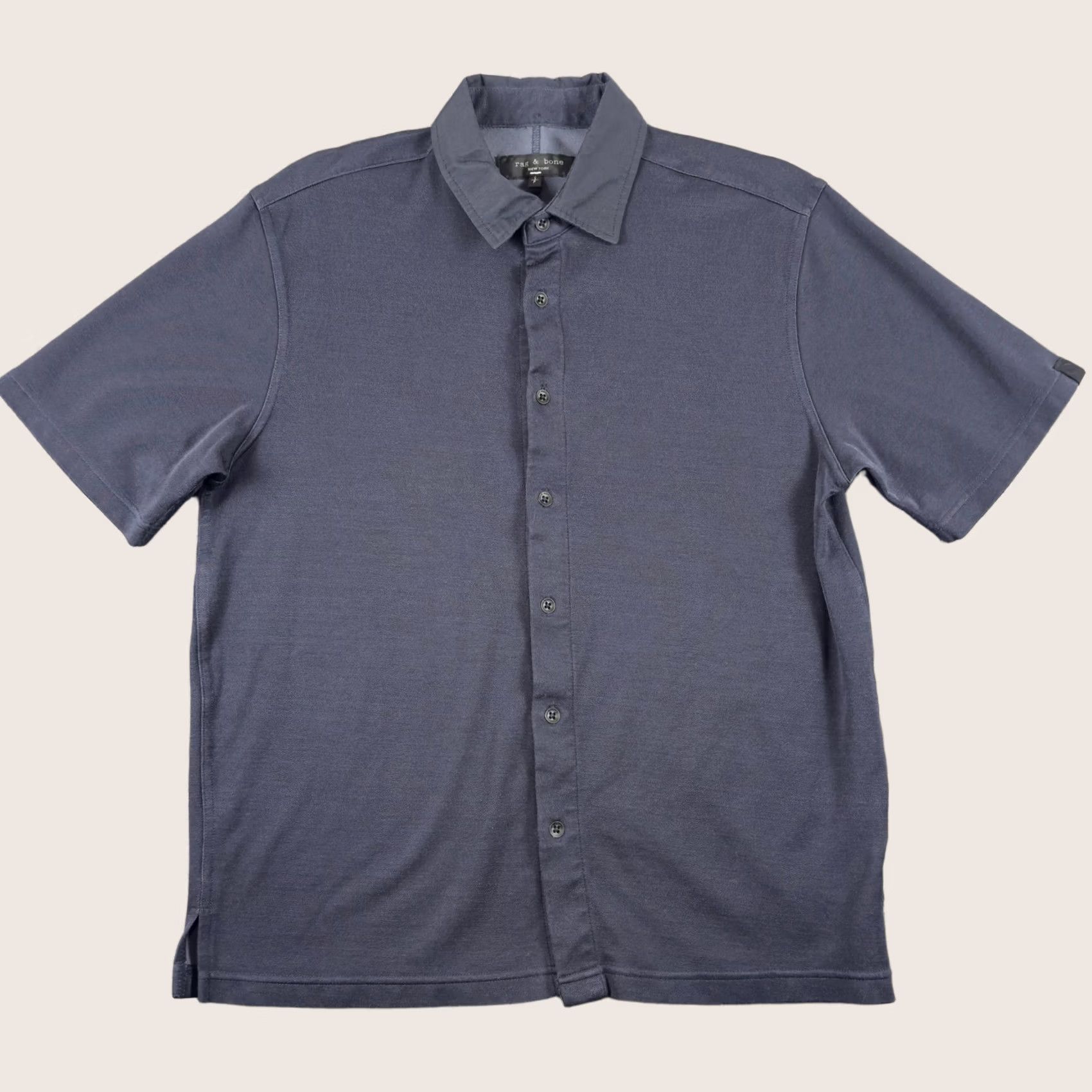 Rag & Bone Rag & Bone Shirt Mens Small Blue Solid Short Sleeve Button Up Stretch Jersey Size US S / EU 44-46 / 1 - 1 Thumbnail
