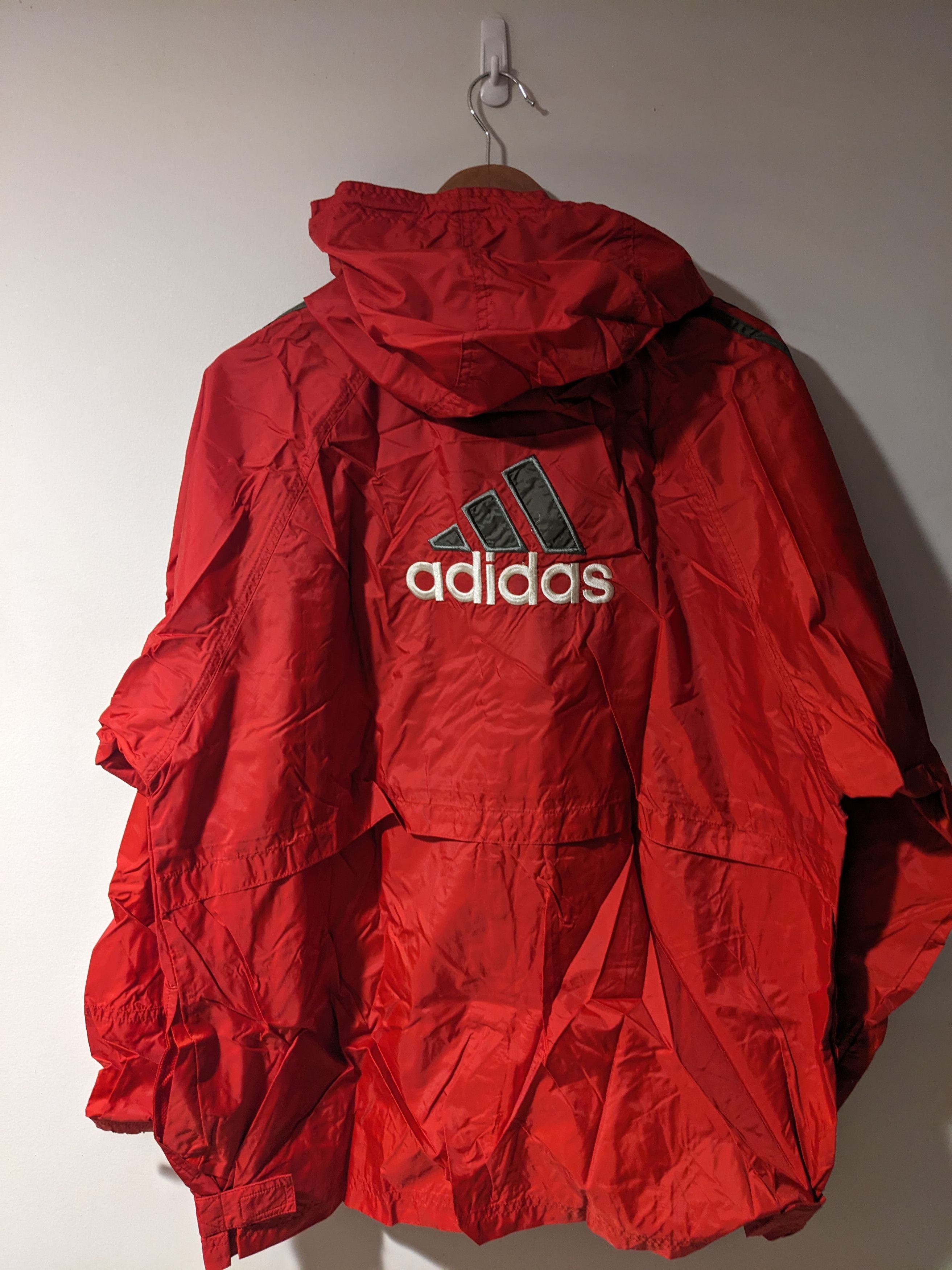 Adidas × Vintage Vintage 90s Adidas Logo Three Stripe Red Large Windbreaker Size US L / EU 52-54 / 3 - 1 Thumbnail