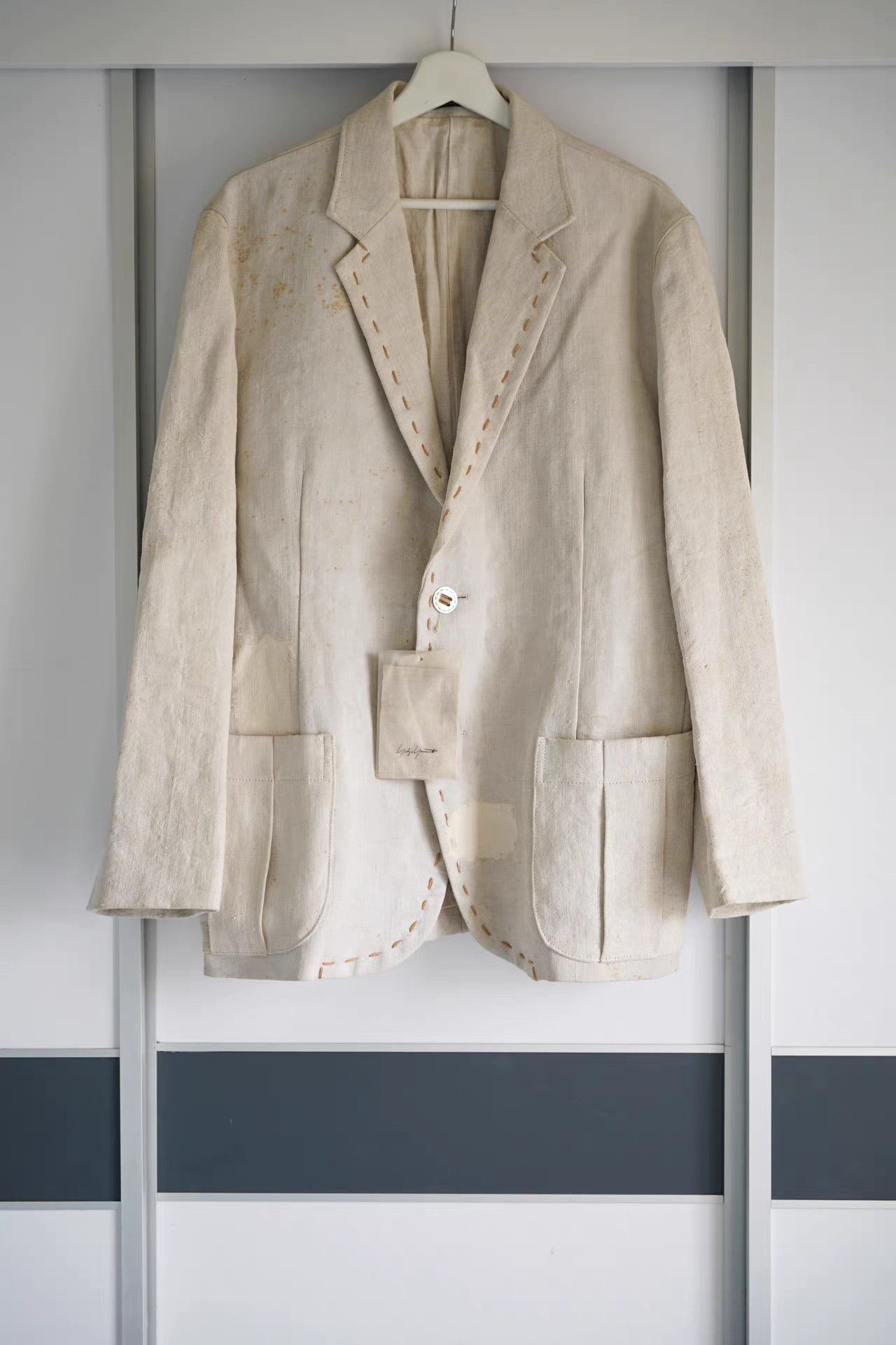 Yohji Yamamoto Yohji Yamamoto 05aw Silver Button Stitching Burlap Blazer K4 Size US M / EU 48-50 / 2 - 1 Thumbnail