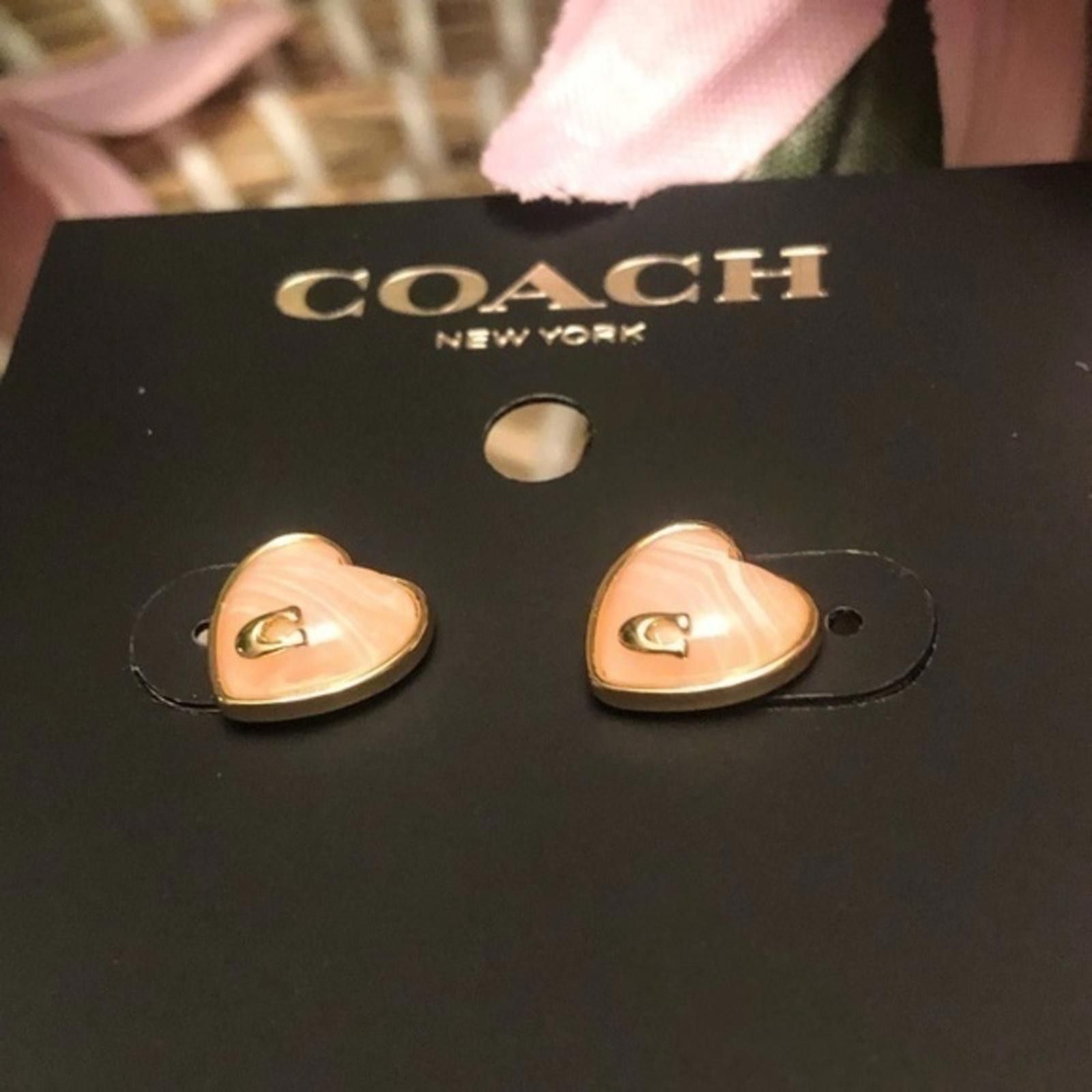 Coach Rose Quartz Heart Stud Earrings NWT