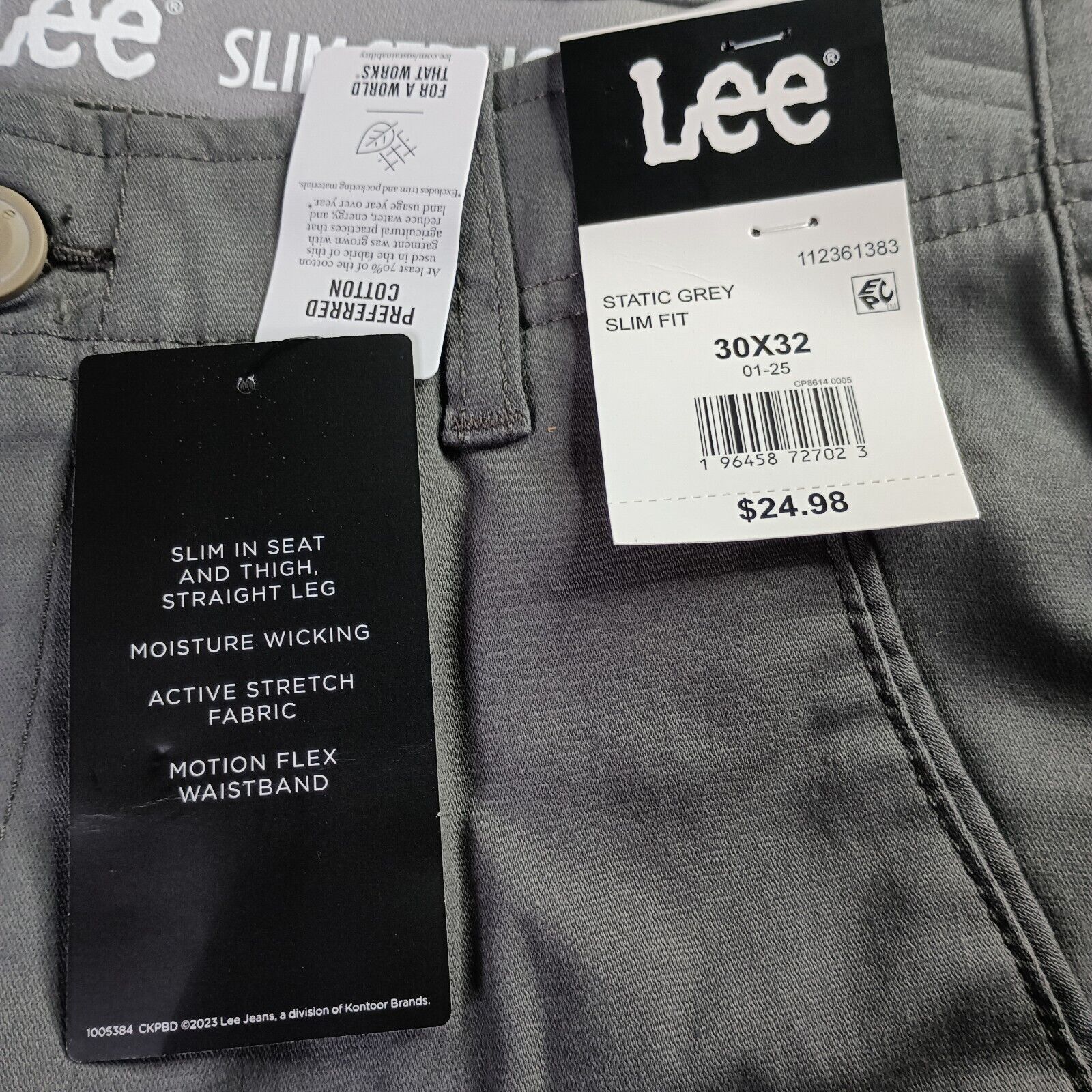 Lee Lee Chino Motion Flex Waistband Pants Men's 30x32 Gray Slim Size US 30 / EU 46 - 5 Thumbnail
