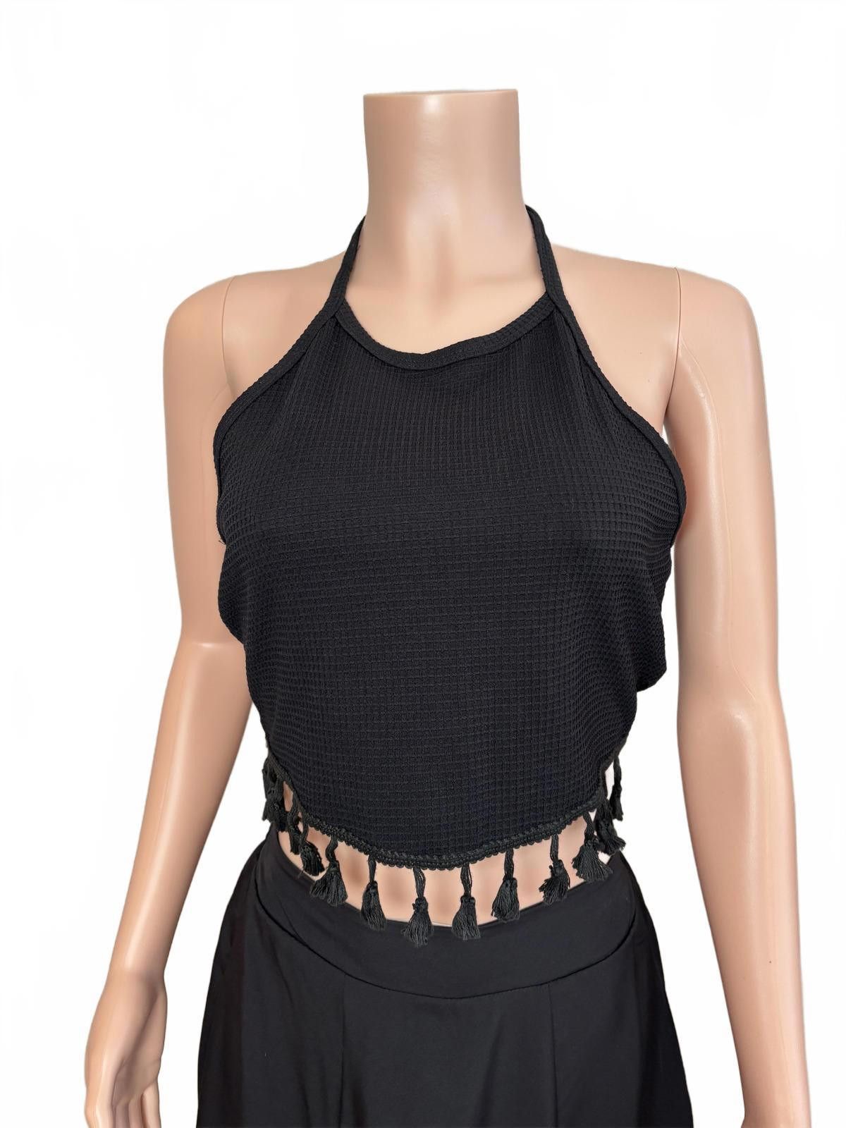 Shein Black Tassel Trim Fringe Boho Festival Summer Festival Top L Size L / US 10 / IT 46 - 6 Thumbnail
