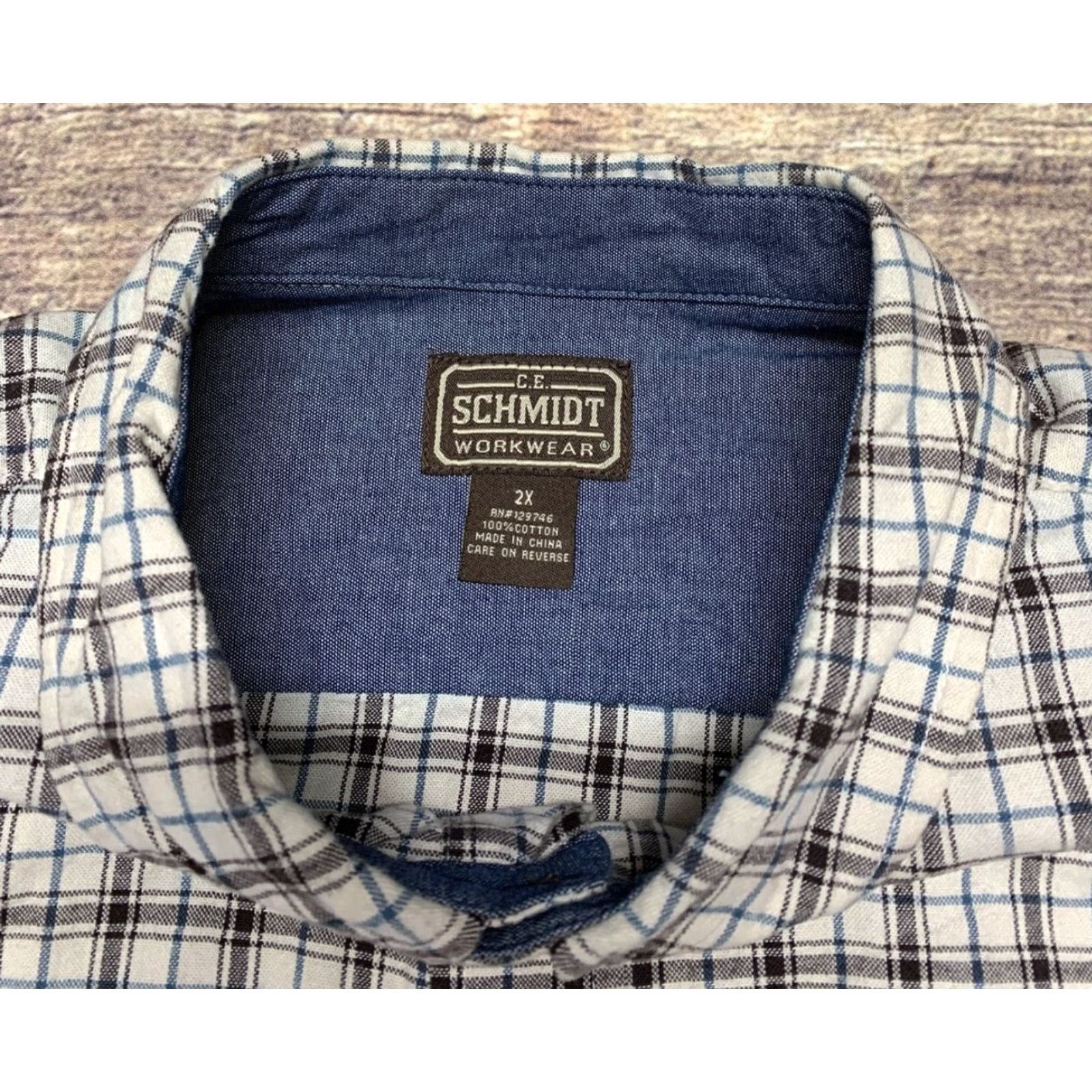 Vintage CE Schmidt Long Sleeve Shirt Mens Size 2XL Plaid White Blue Brown Button Down Size US XXL / EU 58 / 5 - 7 Thumbnail