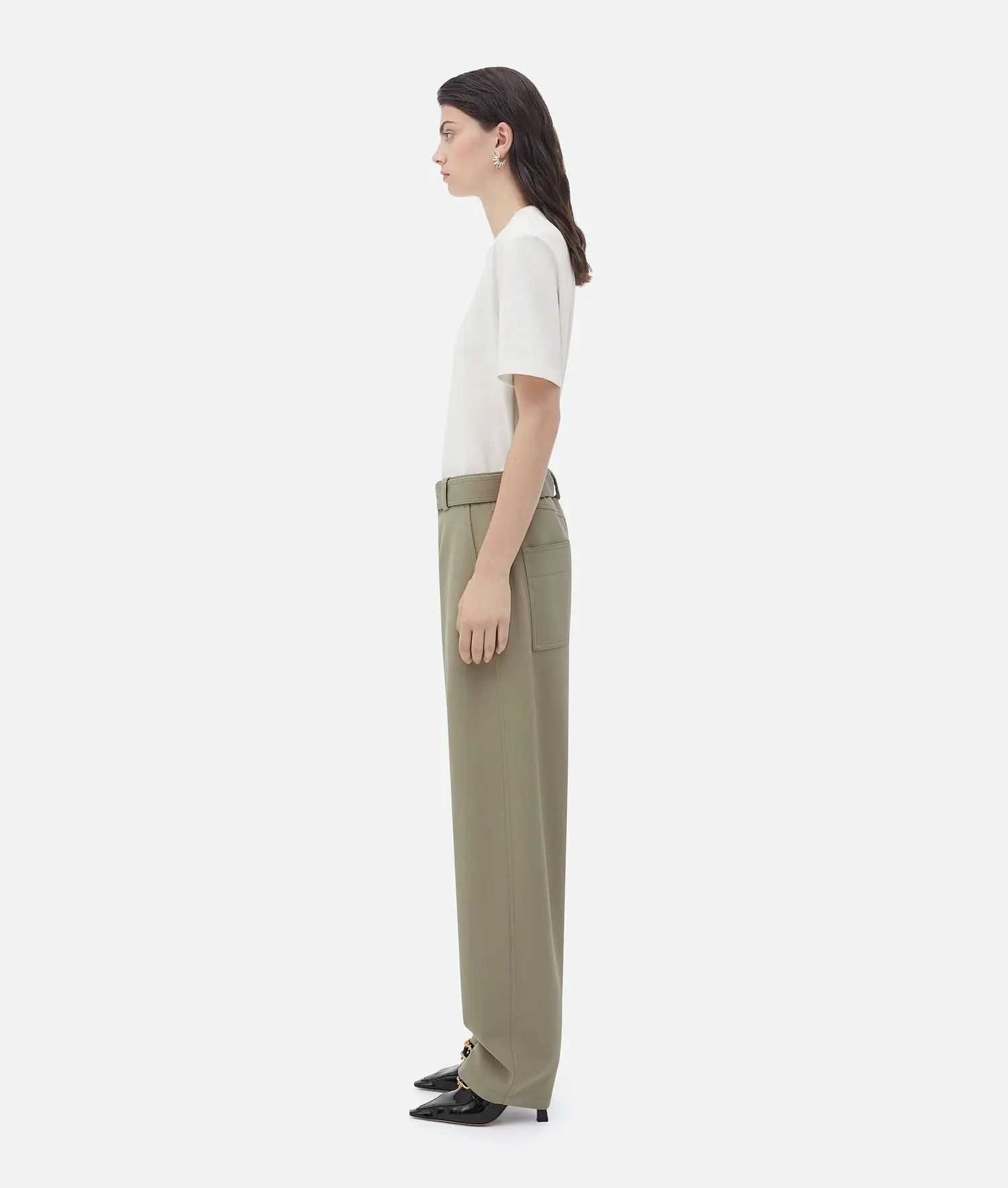 Bottega Veneta o1bcso1str0425 Tapered Leg Grain De Poudre Trouser in Green Size 28" / US 6 / IT 42 - 2 Thumbnail