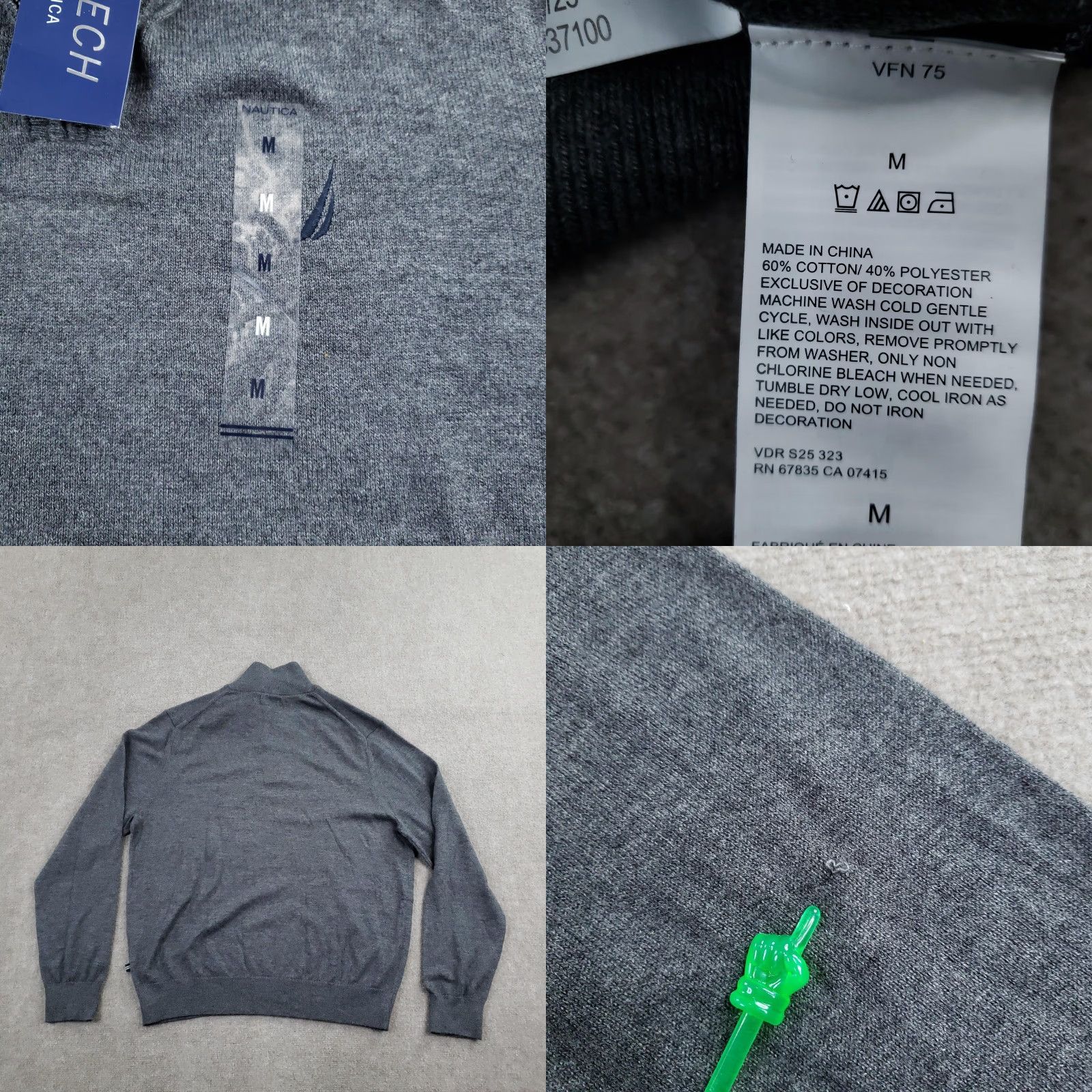 Nautica Nautica Navtech Sweater Mens Medium Gray Quarter Zip Pullover Mock Neck Size US M / EU 48-50 / 2 - 8 Thumbnail