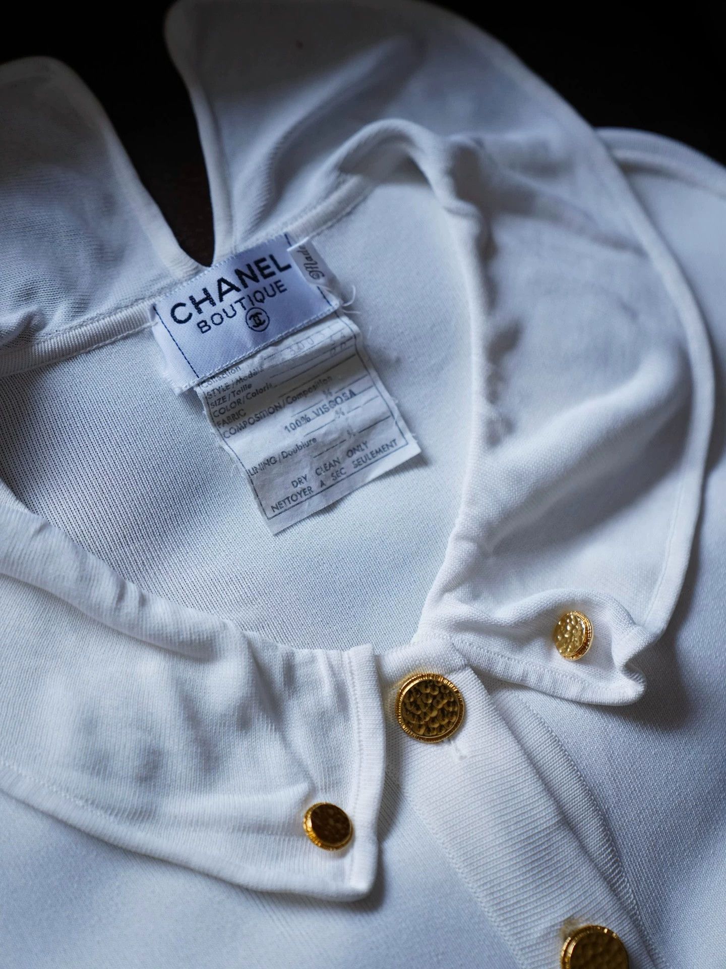 Chanel Chanel Vintage White Collared Knit Sweater w/ Gold Buttons Size S / US 4 / IT 40 - 4 Thumbnail