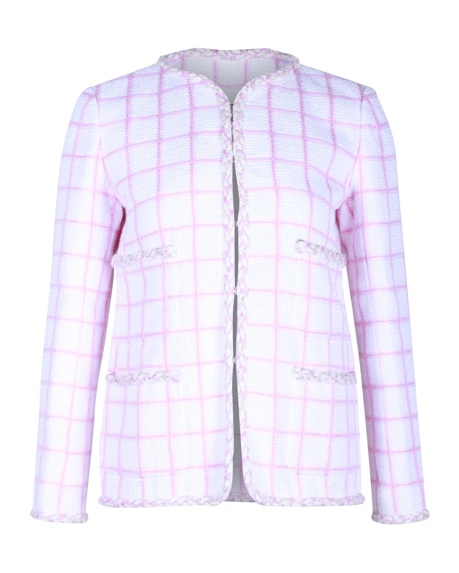 image of Chanel Checkered Evening Jacket In Premium Cotton With Sophisticated Style in White, Women's (Size 