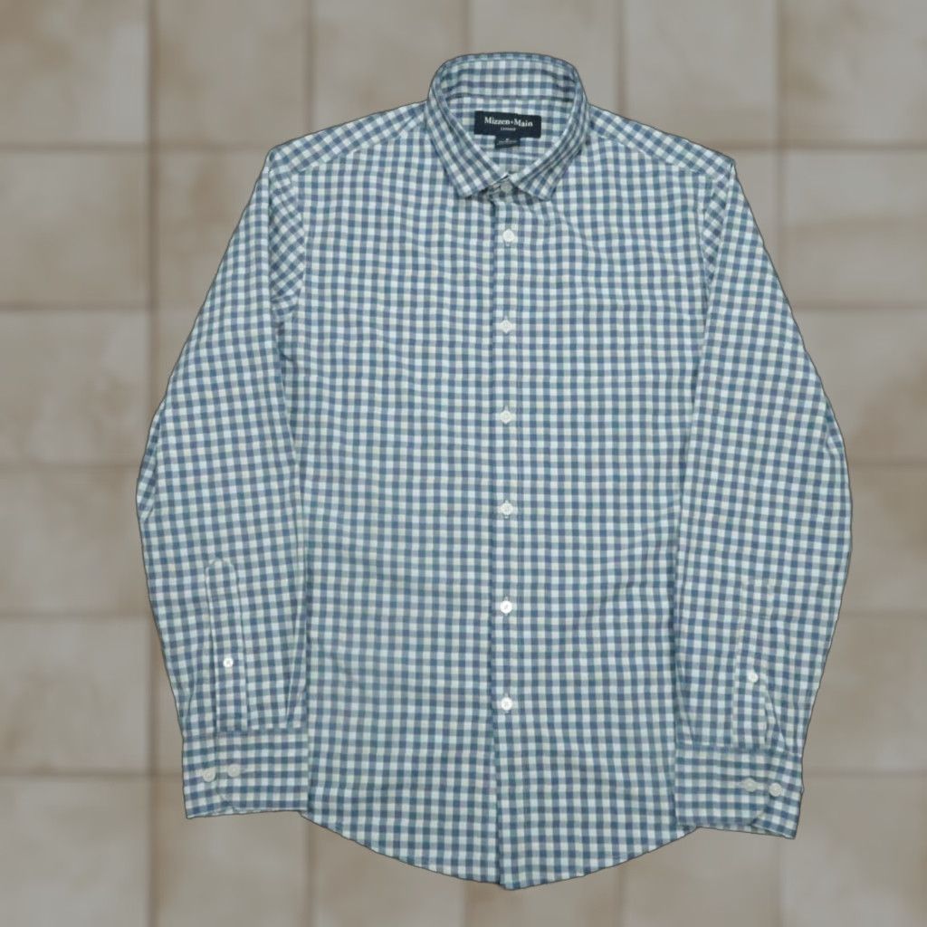 Mizzen+Main Shirt Mens Medium Blue Plaid Button-Down Knit Stretch All Seasons