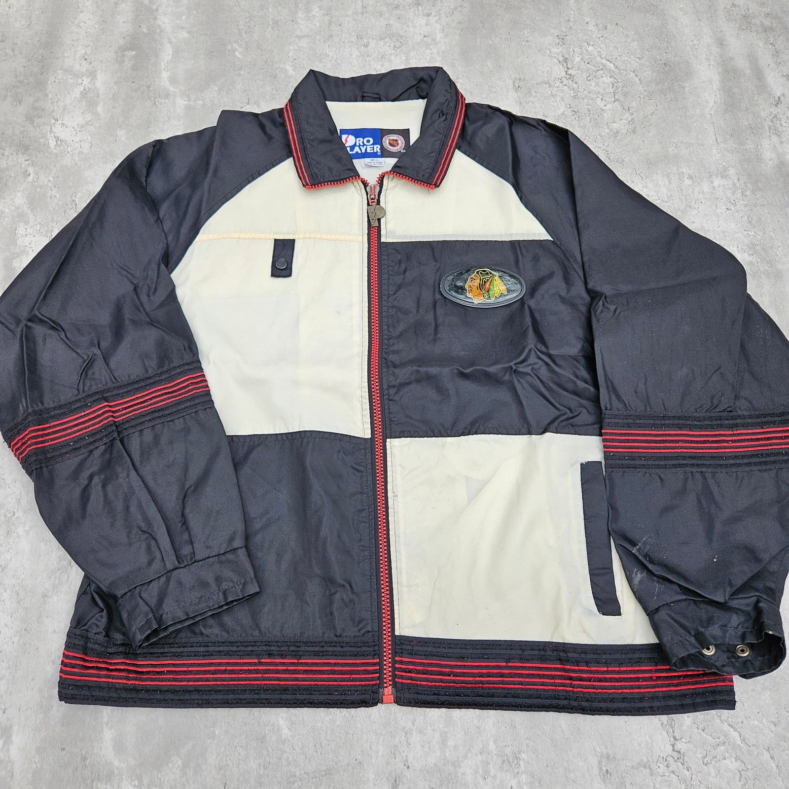 Vintage Pro Player Black Hawks Windbreaker Jacket Mens L