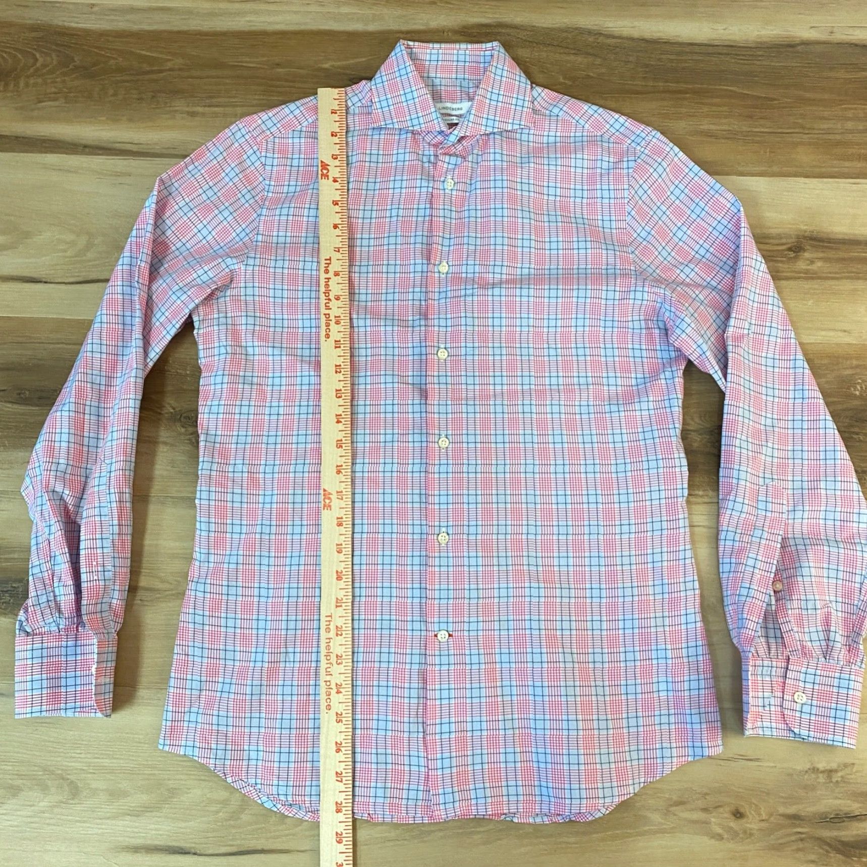 J.Lindeberg J. Lindeberg Shirt Mens 15/38 Regular Red Gray Plaid Button Up Long Sleeve Size US M / EU 48-50 / 2 - 6 Thumbnail
