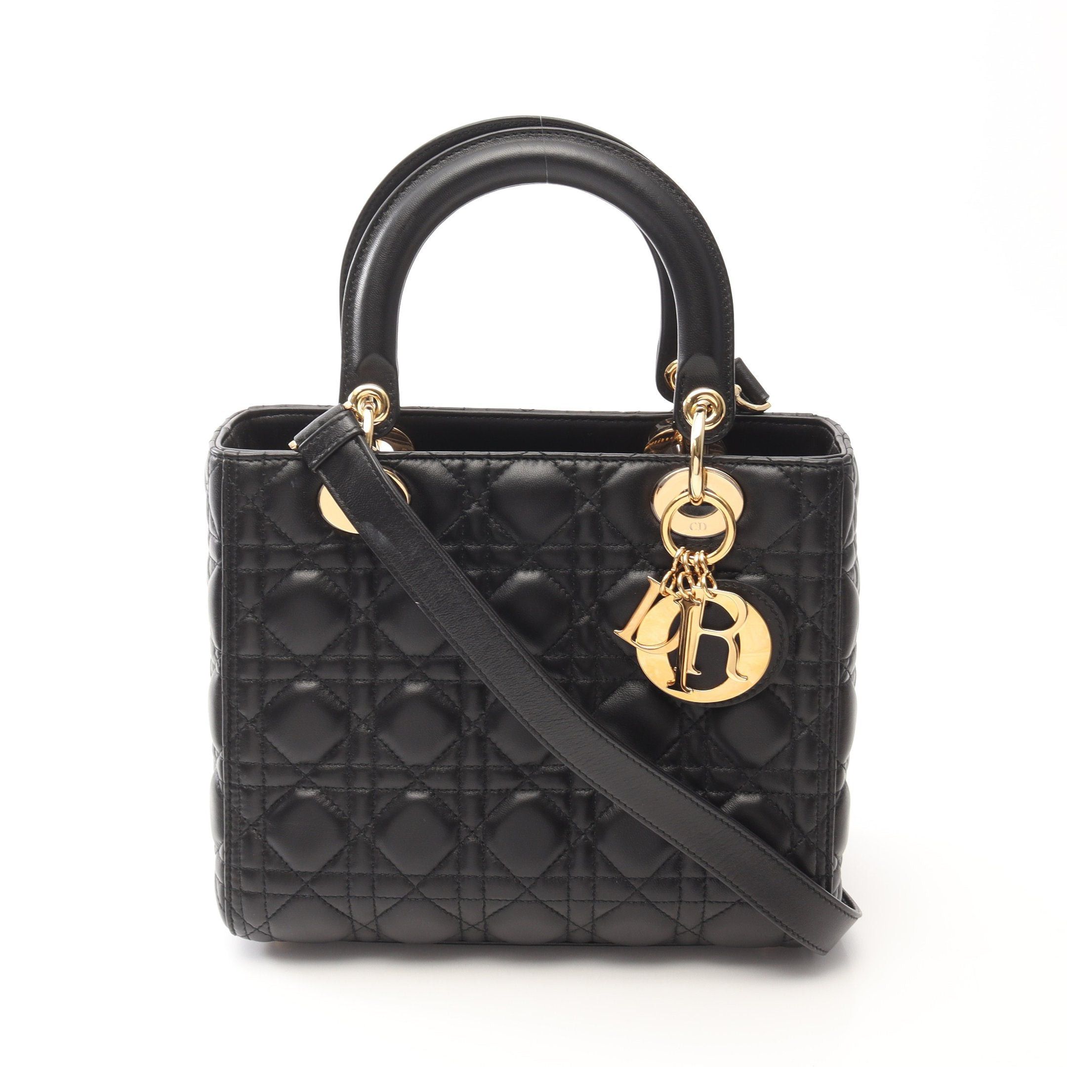 Dior Lady Dior Canage Handbag Leather Black