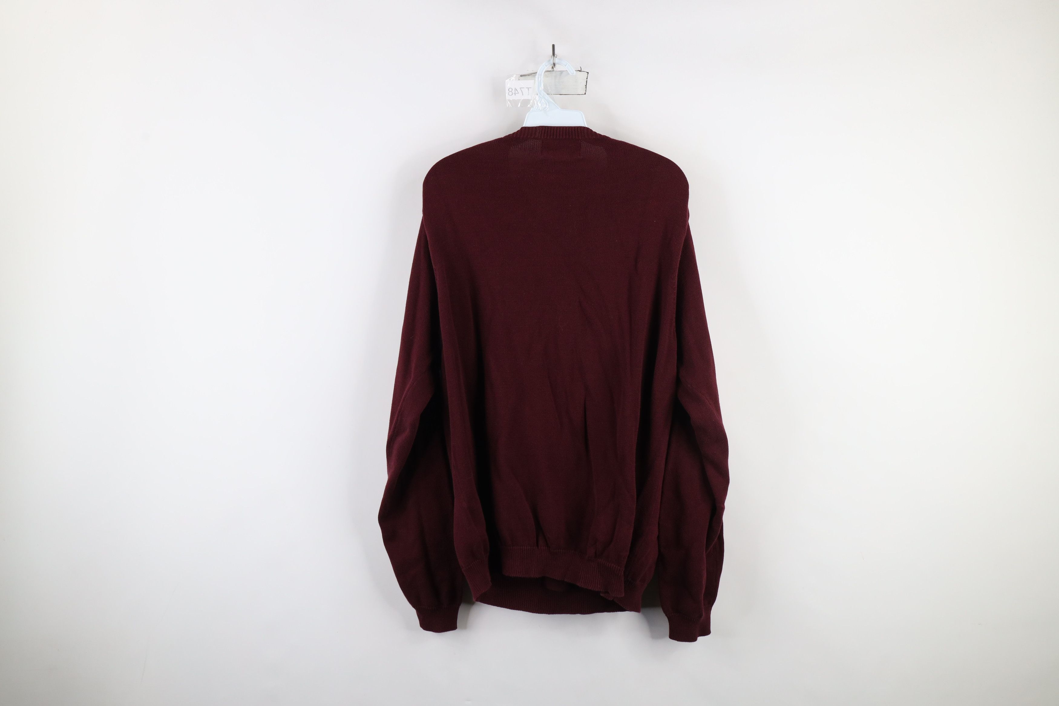 Eddie Bauer × Vintage Vintage 90s Eddie Bauer Cotton Knit V-Neck Sweater Burgundy Size US XL / EU 56 / 4 - 8 Thumbnail