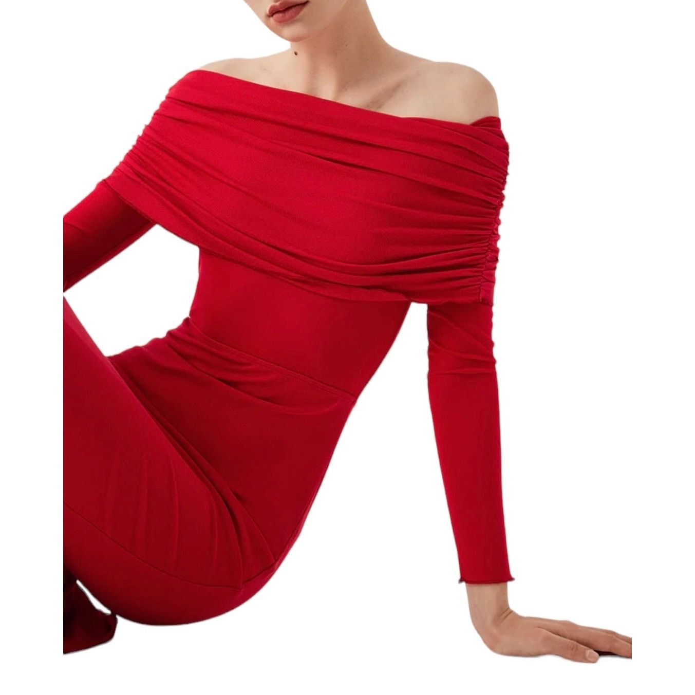 Other Red Overfold Off-Shoulder Mesh Long Sleeve Long Dress L Size XL / US 12-14 / IT 48-50 - 4 Thumbnail