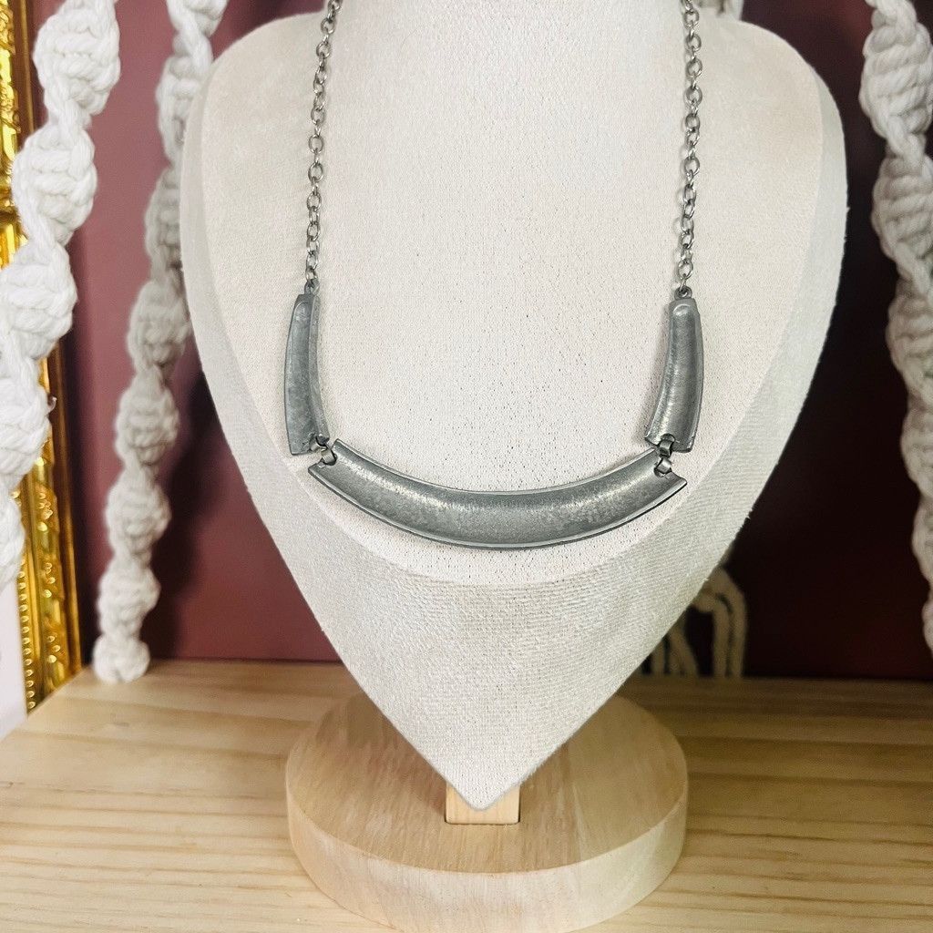 Vintage Vintage Pewter Collar Necklace Abstract Mod Design Silver Size ONE SIZE - 4 Thumbnail