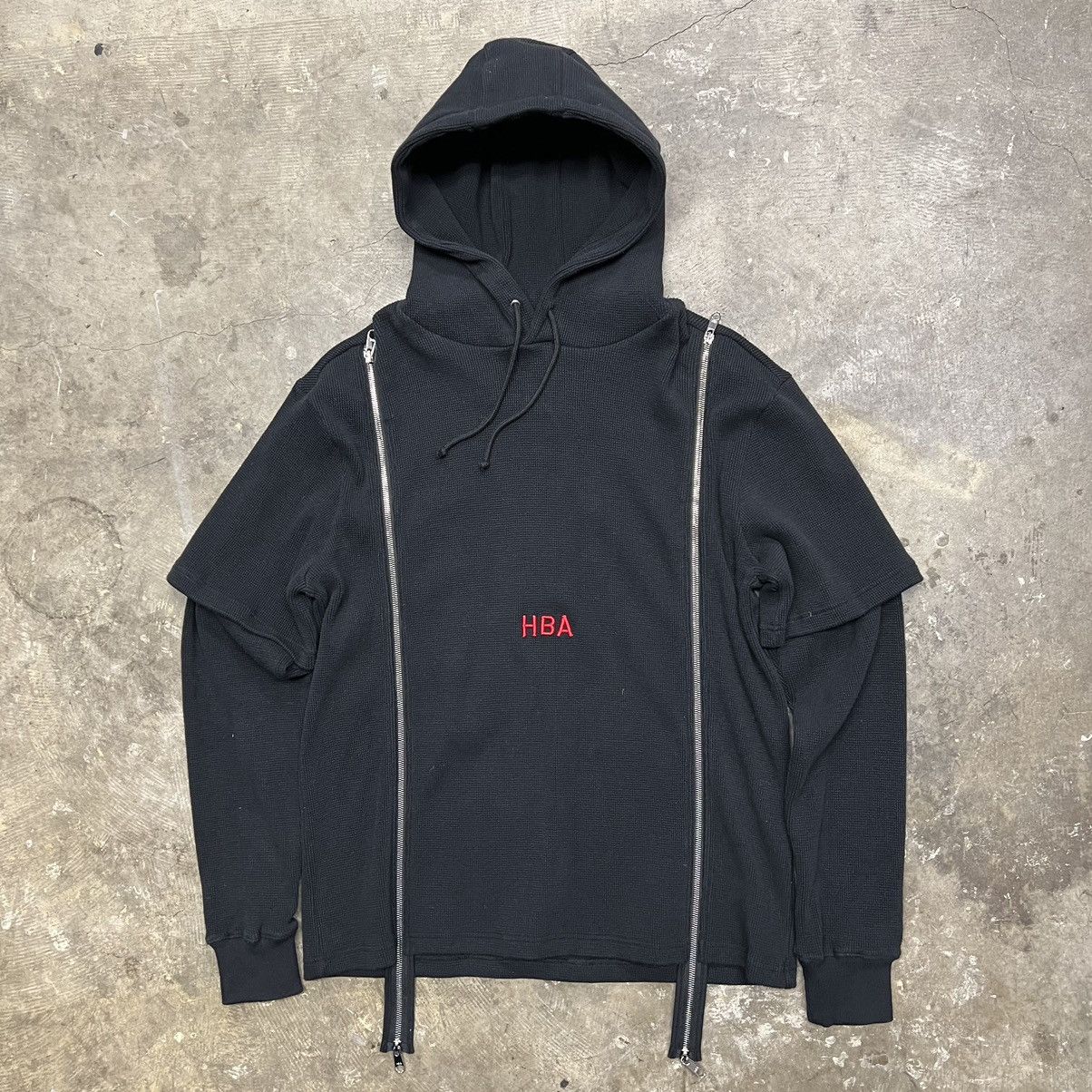 image of Hood By Air Oversized Thermal Hoodie in Black, Men's (Size Medium)