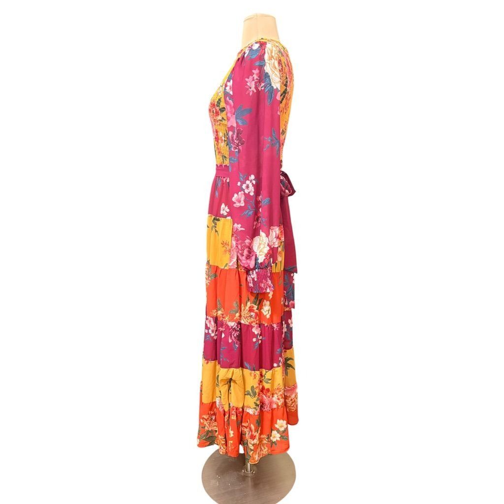Other Floral Tiered Maxi Boho Dress Small Maroon Ochre Multi Peasa Size S / US 4 / IT 40 - 6 Thumbnail