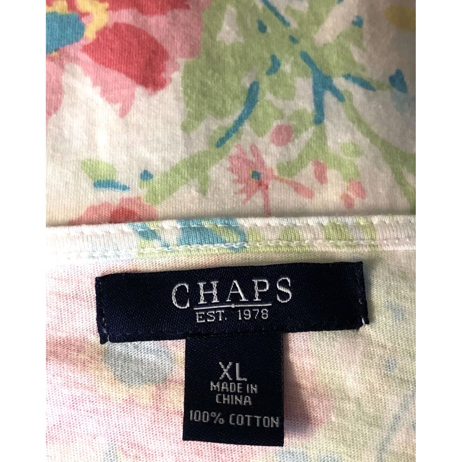 Chaps VINTAGE RL Chaps surplice mock wrap top tee XL multi floral Short Sleeve Cotton V-Neck Womens Blouse Size XL / US 12-14 / IT 48-50 - 4 Thumbnail