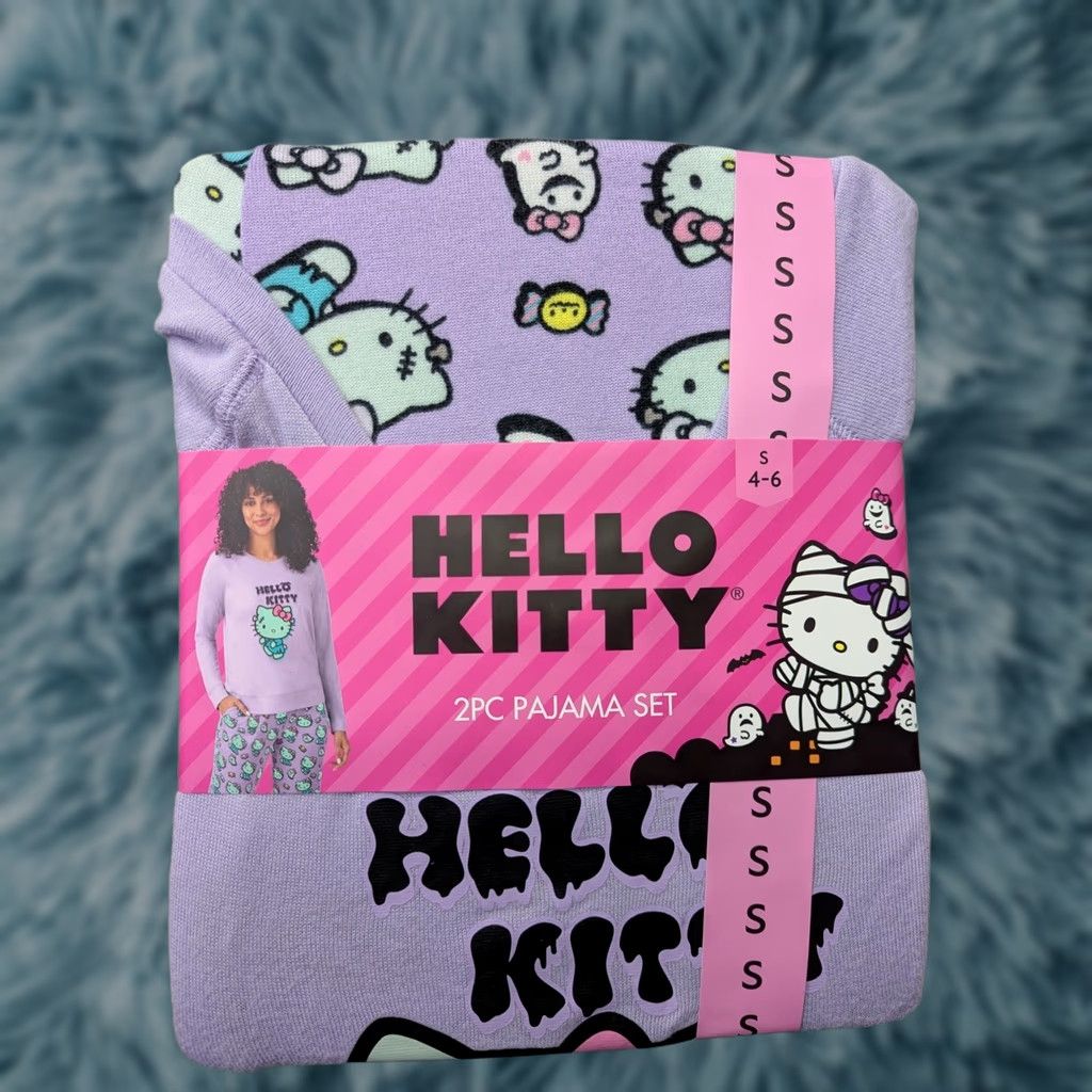 Vintage Hello Kitty Womens 2PC Pajama Set Purple Long Sleeve Joggers Small 4-6 NEW Size S / US 4 / IT 40 - 1 Thumbnail