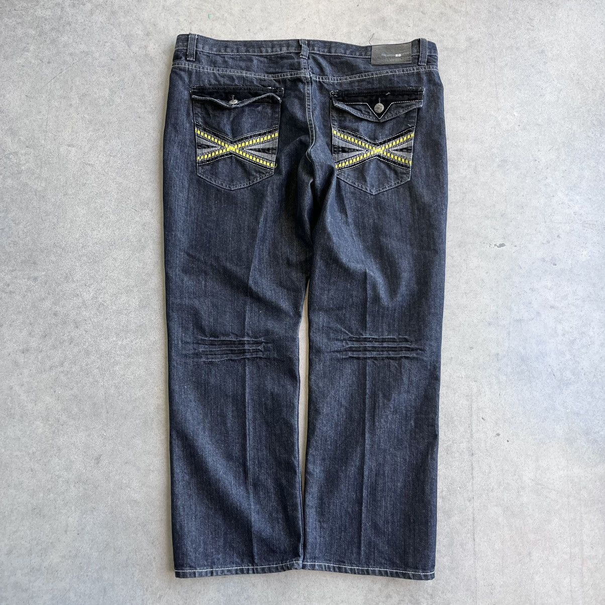 Other Crazy Y2K Raw Blue Black Baggy Embroidered Jeans 44x32 Size US 44 / EU 60 - 1 Thumbnail