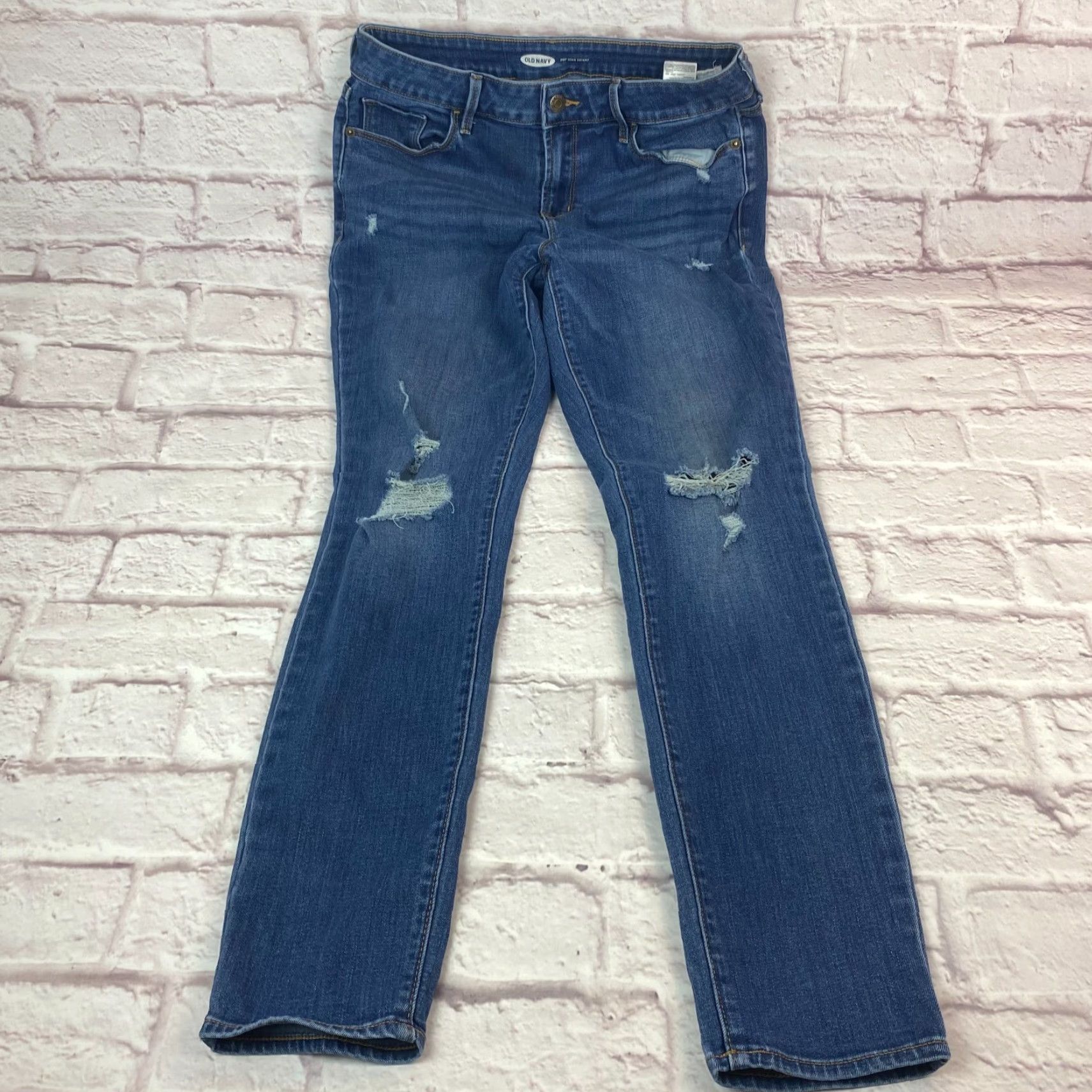 Old Navy Old Navy Womens Pop Icon Skinny Jeans 8 Blue Distressed Stretch Jeans Womens Size 8 Medium Blue 90s? Size 30" / US 8 / IT 44 - 3 Thumbnail