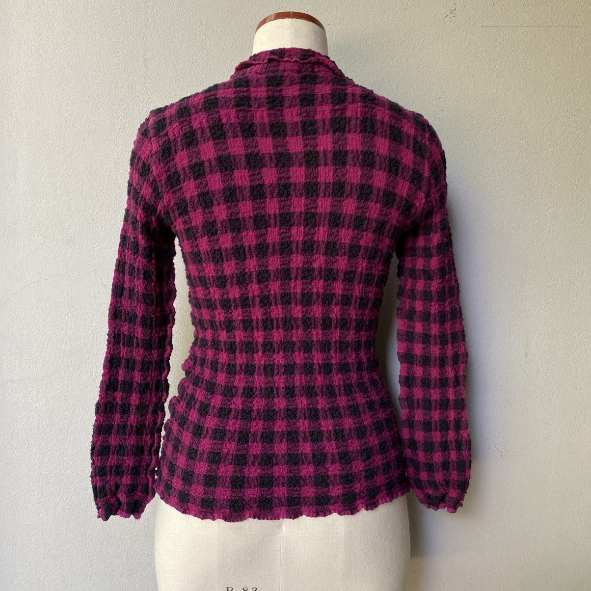 Issey Miyake Me ISSEY IYAKE Pink & Black Check Ruffle Shirt Size M / US 6-8 / IT 42-44 - 2 Thumbnail