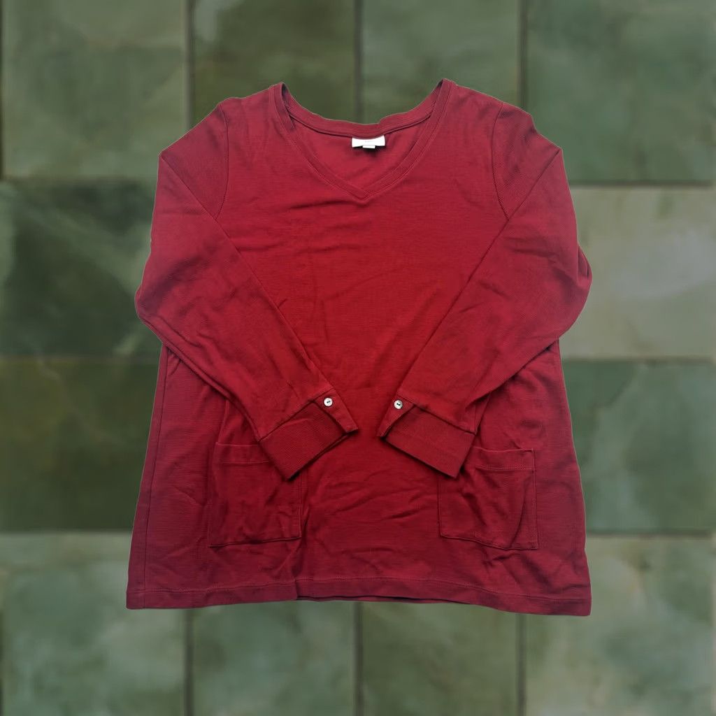 J. Jill J. Jill Womens L Red V Neck Long Sleeve Pockets Jersey Casual Tunic Shirt Top Size L / US 10 / IT 46 - 1 Thumbnail