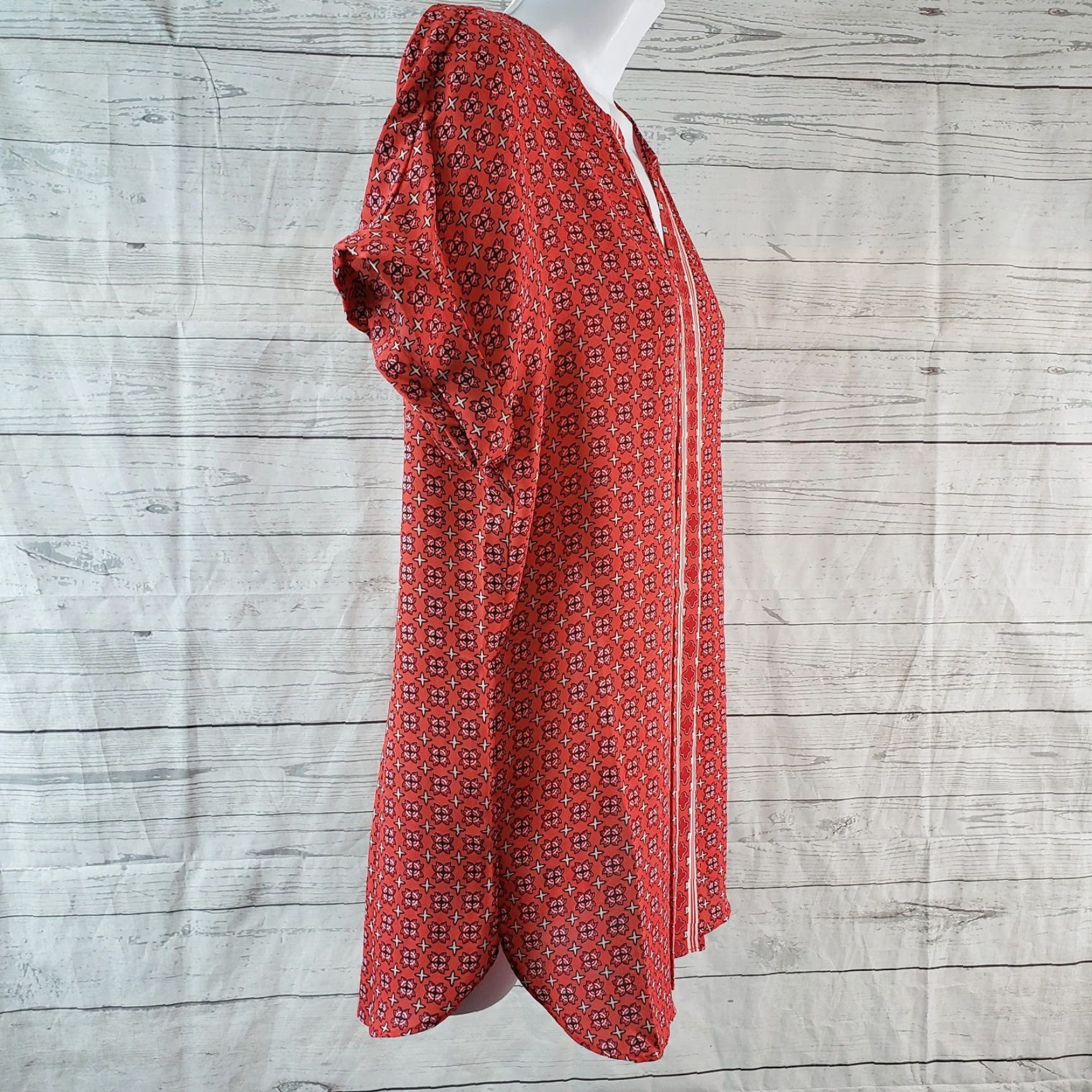 Vintage Max Studio Womens Printed Top XS Red Short Sleeve Blouse, Pullover, Floral, Polyester, Size XS, Womens Size XS / US 0-2 / IT 36-38 - 3 Thumbnail