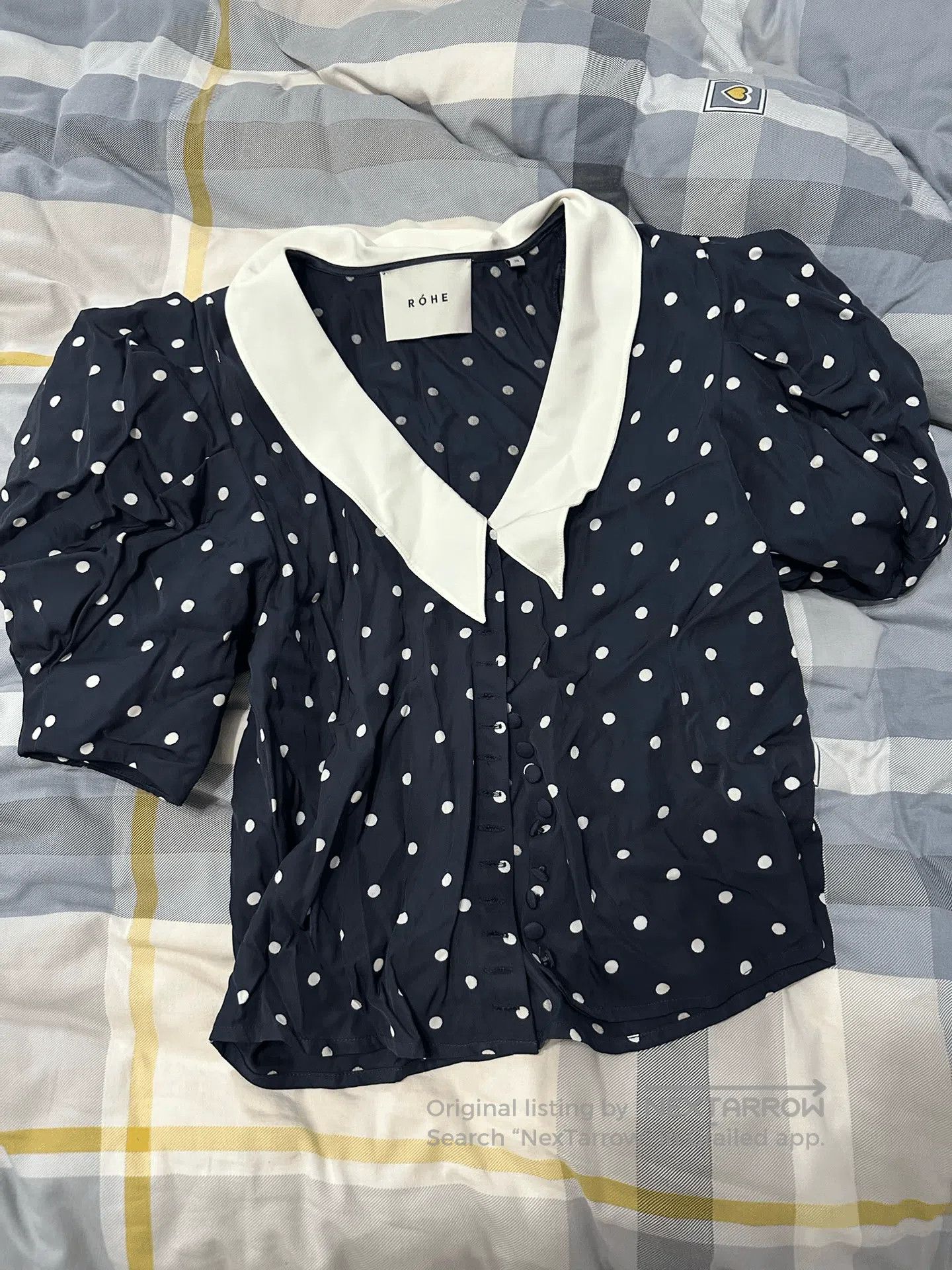 Rohe Navy Polka Dot Bubble Sleeve Shirt. Size S / US 4 / IT 40 - 1 Thumbnail