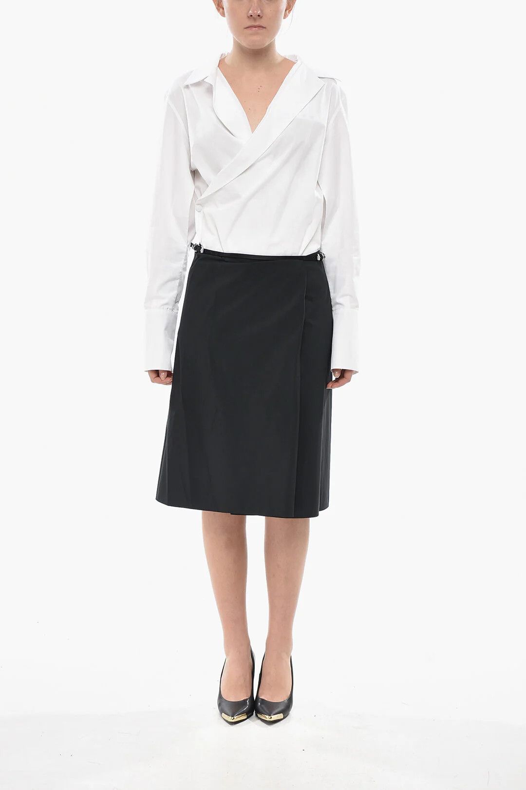 Givenchy og1mm0326 Mixed Cotton Wrap Midi Skirt in Black Size 27" / US 4 / IT 40 - 4 Thumbnail