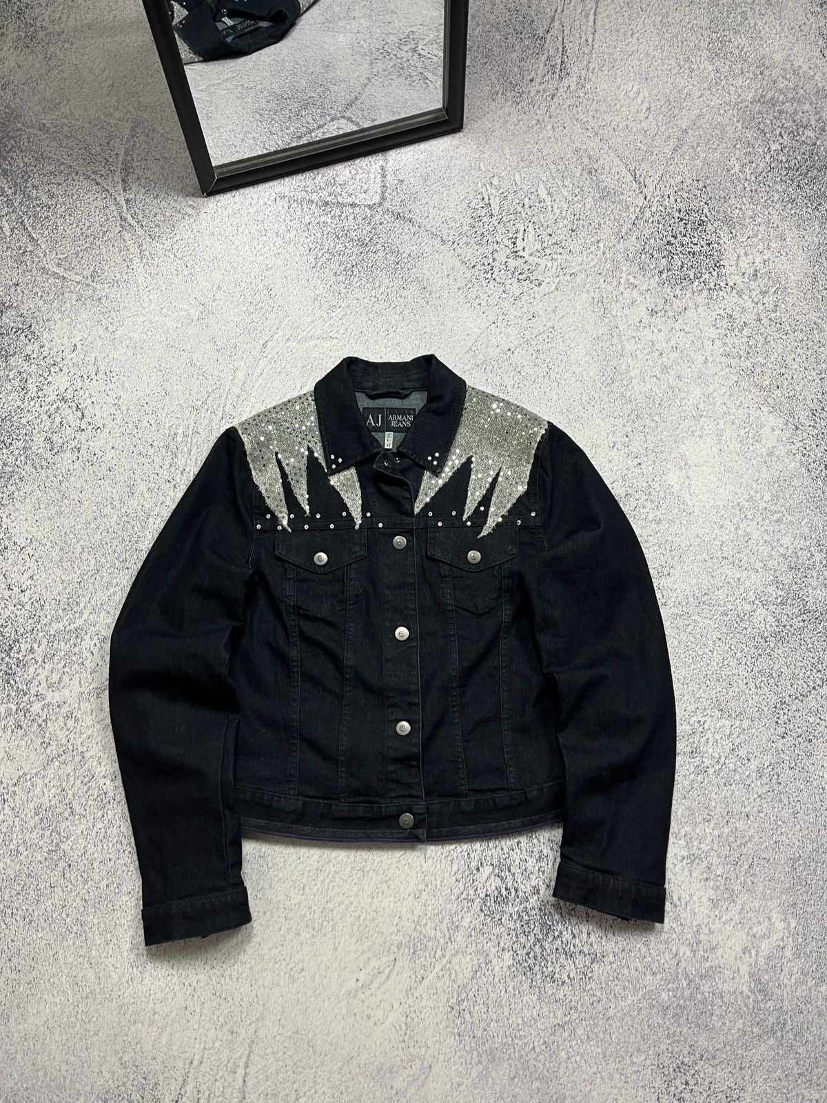 Giorgio Armani Armani Jeans Rare Design Denim Glittered Trucker Jacket Size M / US 6-8 / IT 42-44 - 1 Thumbnail