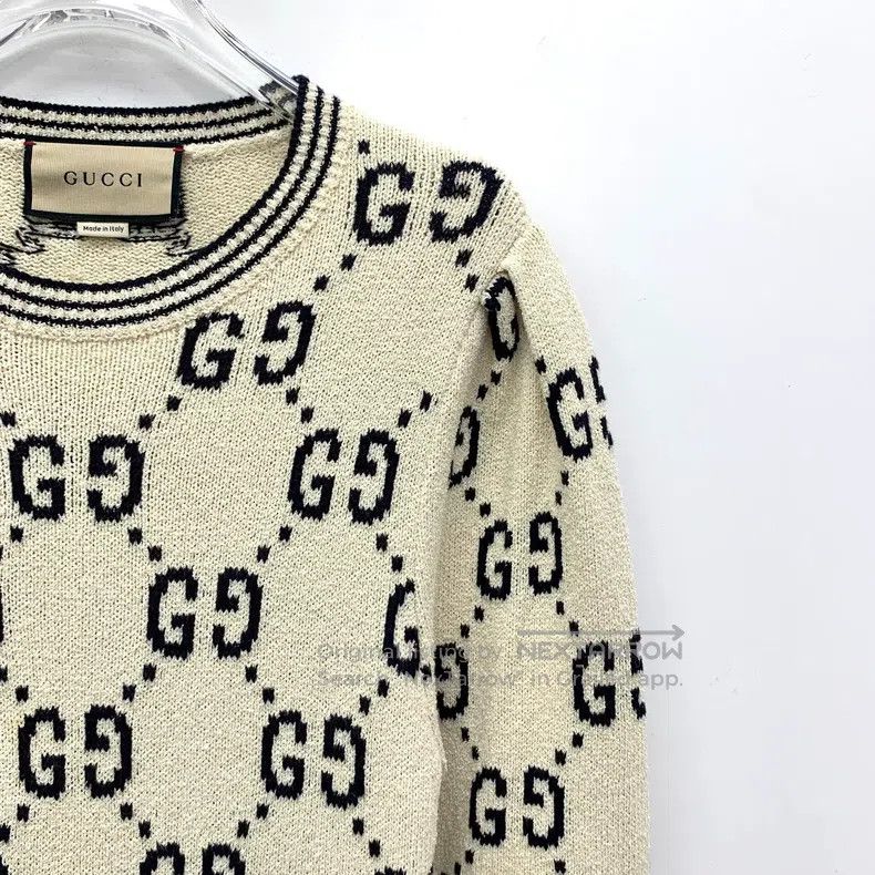 Gucci Gucci Beige logo jacquard full print cotton round neck lon Size S / US 4 / IT 40 - 3 Thumbnail