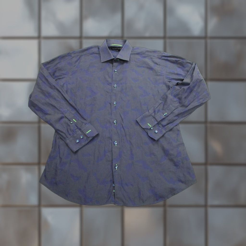 Jared Lang Jared Lang Men's Dress Shirt Large Blue Camouflage Long Sleeve Button-Up Business Casual Size 42R - 1 Thumbnail