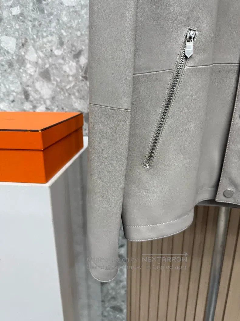 Hermes Hermes 24 Spring-Summer Light Grey Leather Jacket, Calfski Size US M / EU 48-50 / 2 - 3 Thumbnail