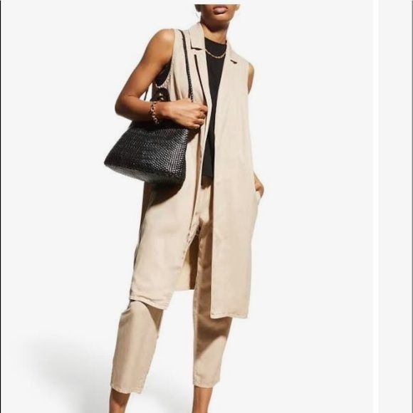Eileen Fisher Tan Collared Longline Vest Size XXS